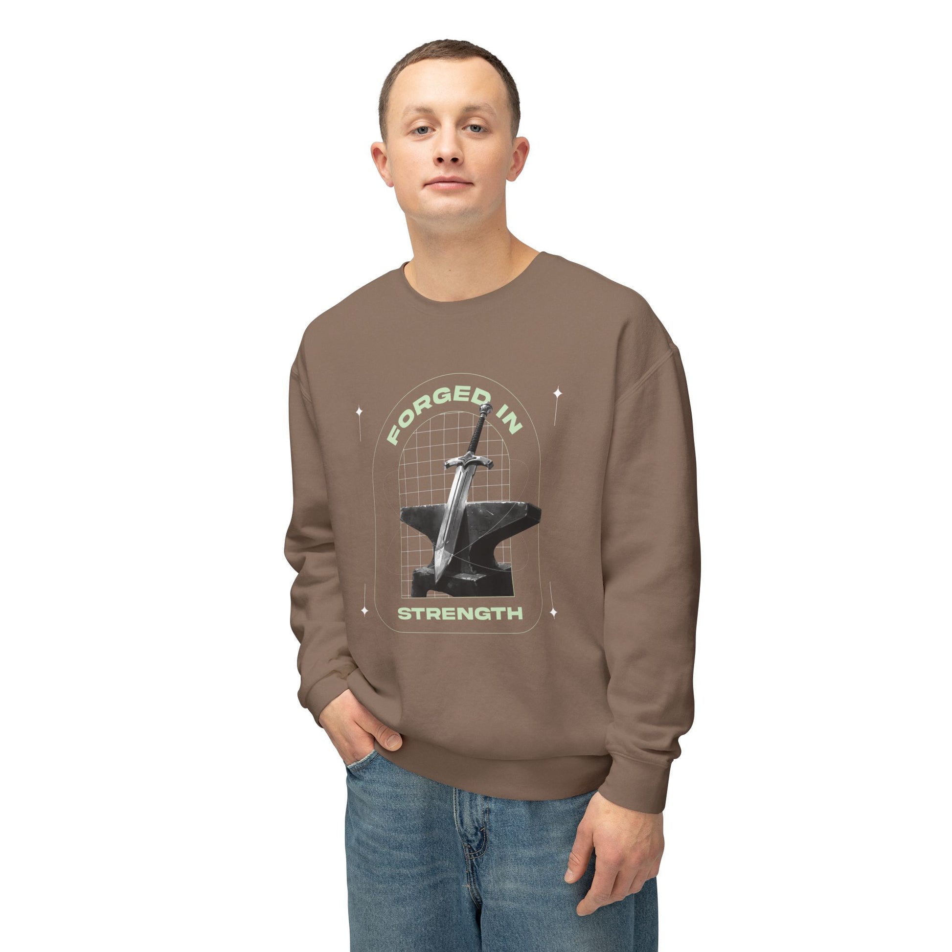 "Forged In Strength" Unisex Lightweight Crewneck Sweatshirt - The Shield of Light