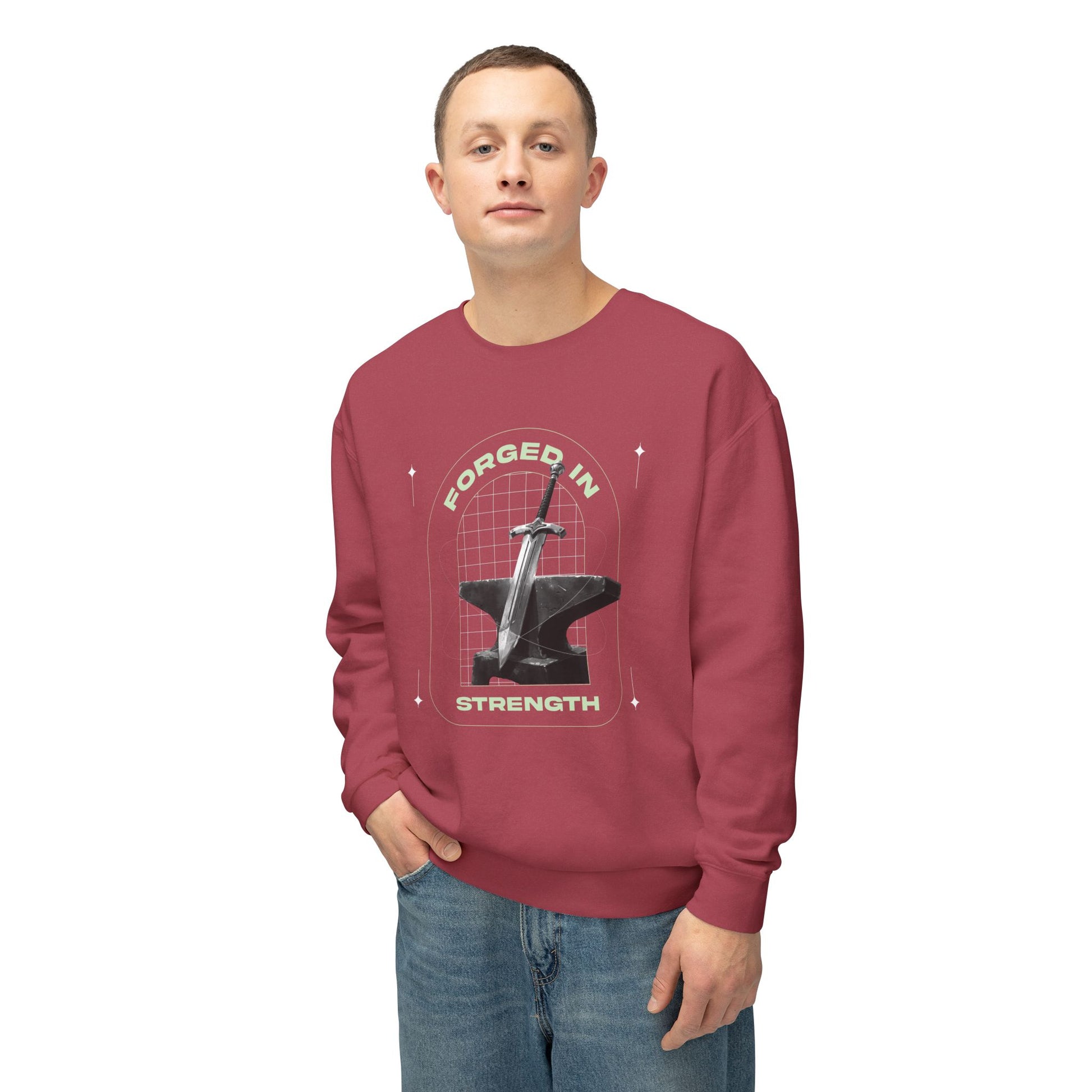 "Forged In Strength" Unisex Lightweight Crewneck Sweatshirt - The Shield of Light