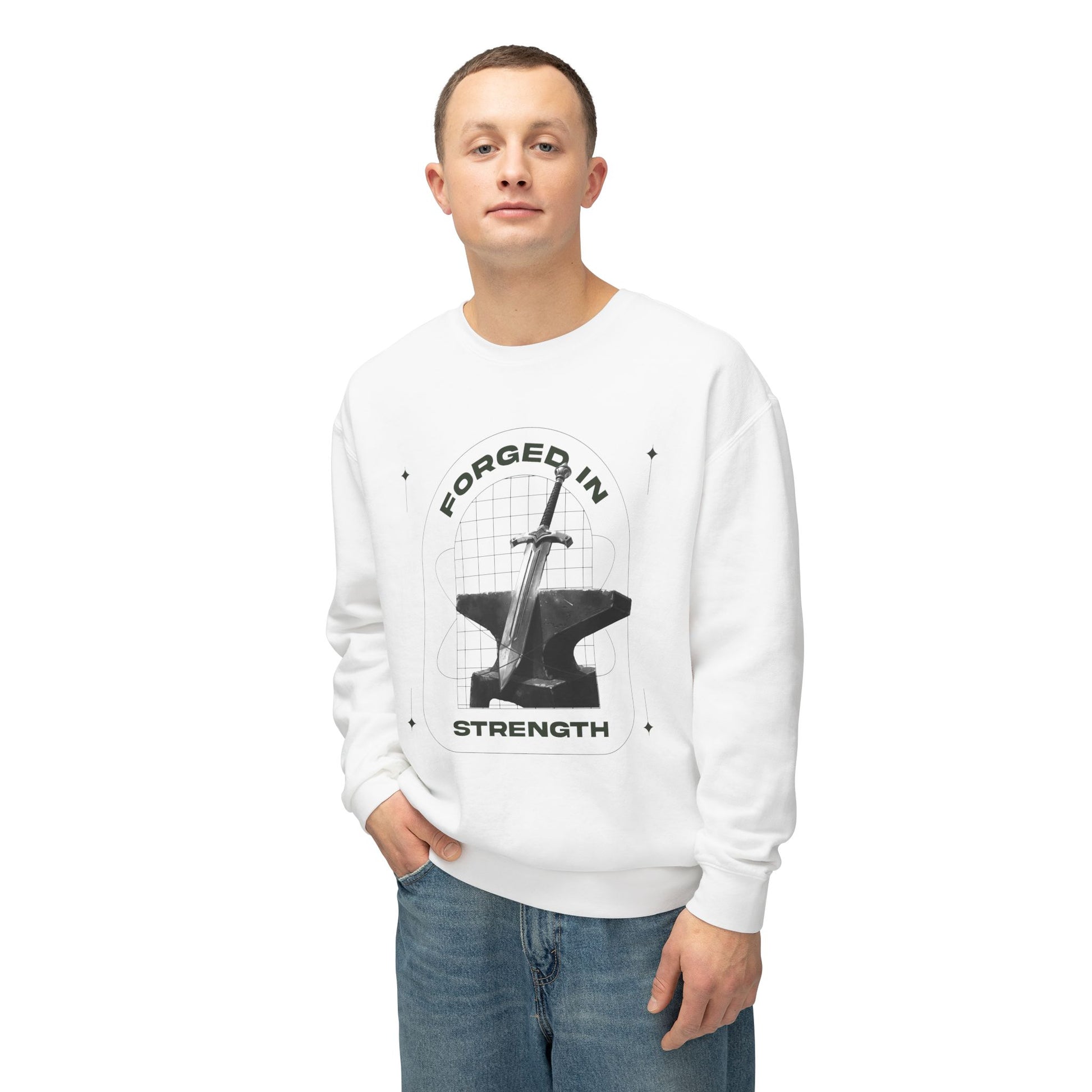 "Forged In Strength" Unisex Lightweight Crewneck Sweatshirt - The Shield of Light