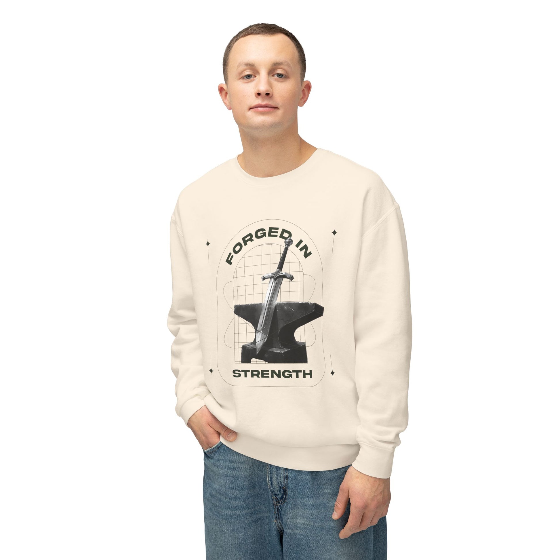 "Forged In Strength" Unisex Lightweight Crewneck Sweatshirt - The Shield of Light