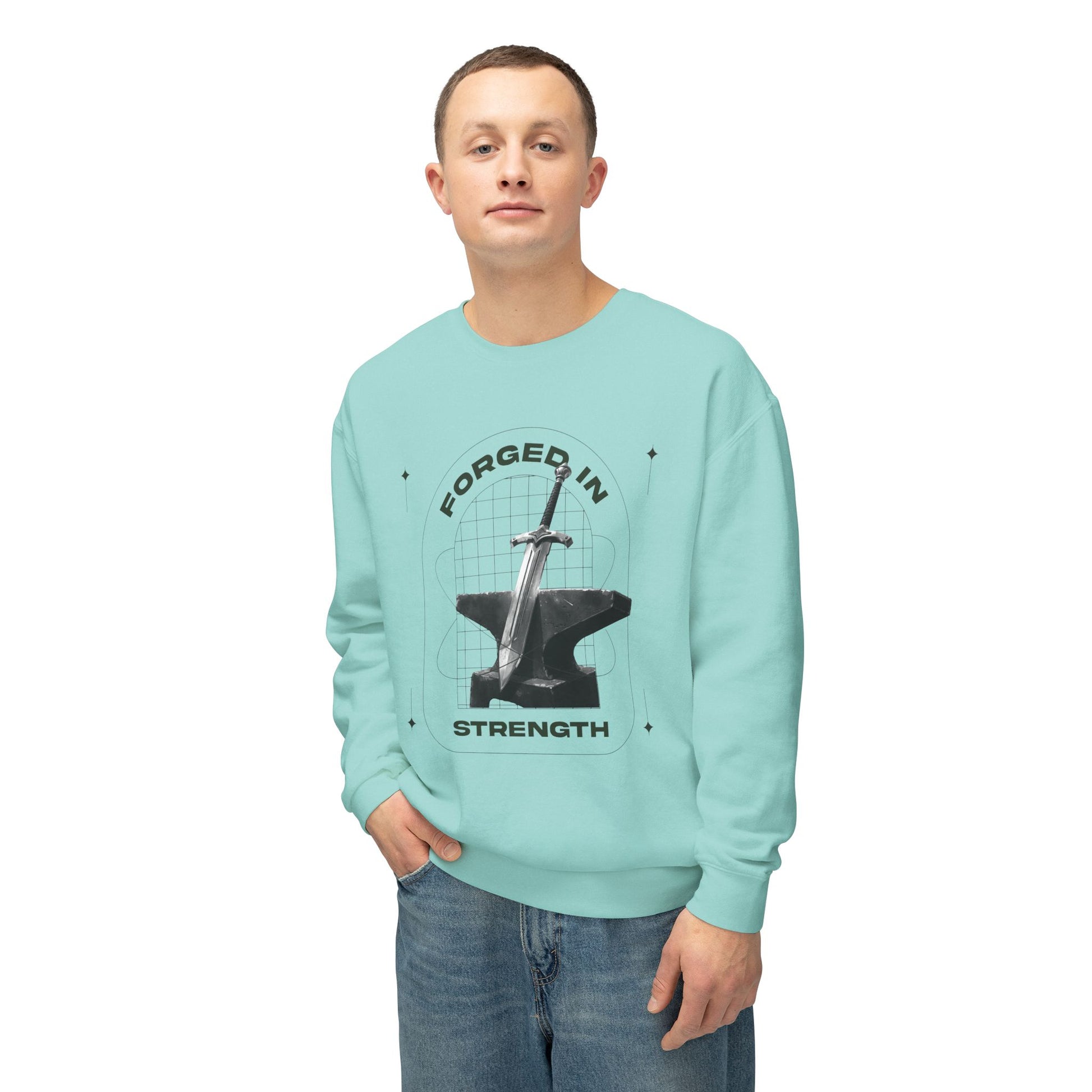 "Forged In Strength" Unisex Lightweight Crewneck Sweatshirt - The Shield of Light