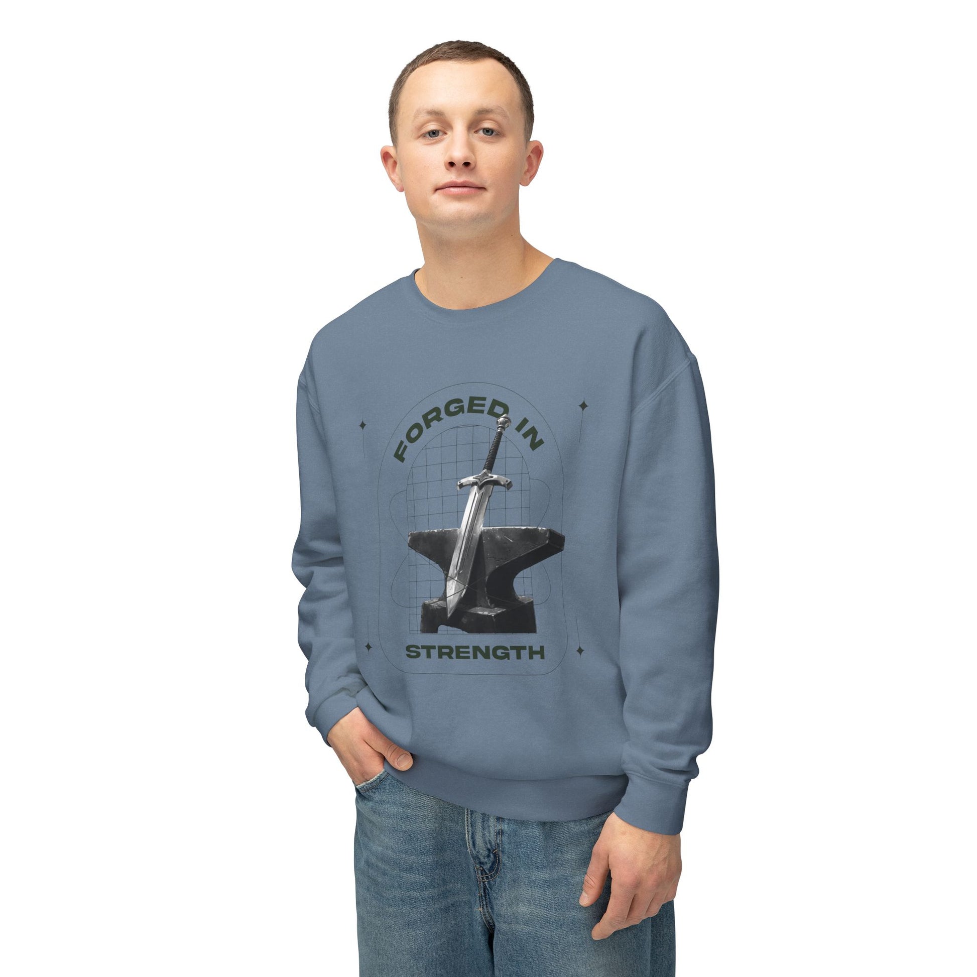 "Forged In Strength" Unisex Lightweight Crewneck Sweatshirt - The Shield of Light