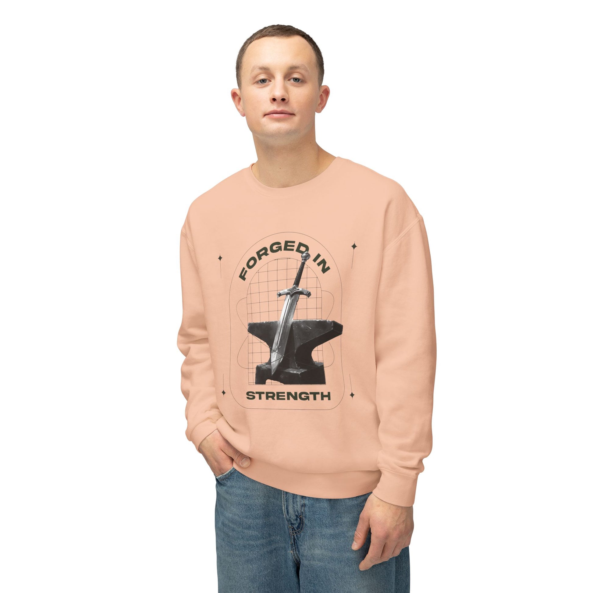 "Forged In Strength" Unisex Lightweight Crewneck Sweatshirt - The Shield of Light