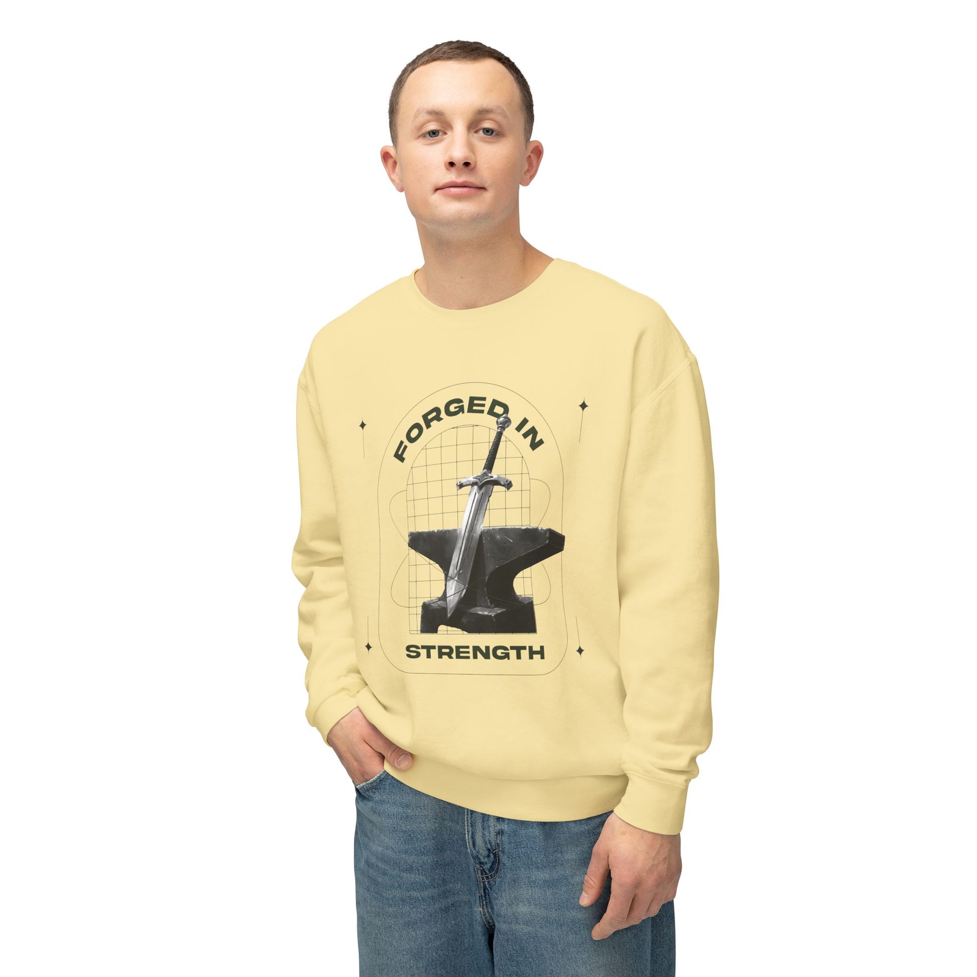 "Forged In Strength" Unisex Lightweight Crewneck Sweatshirt - The Shield of Light
