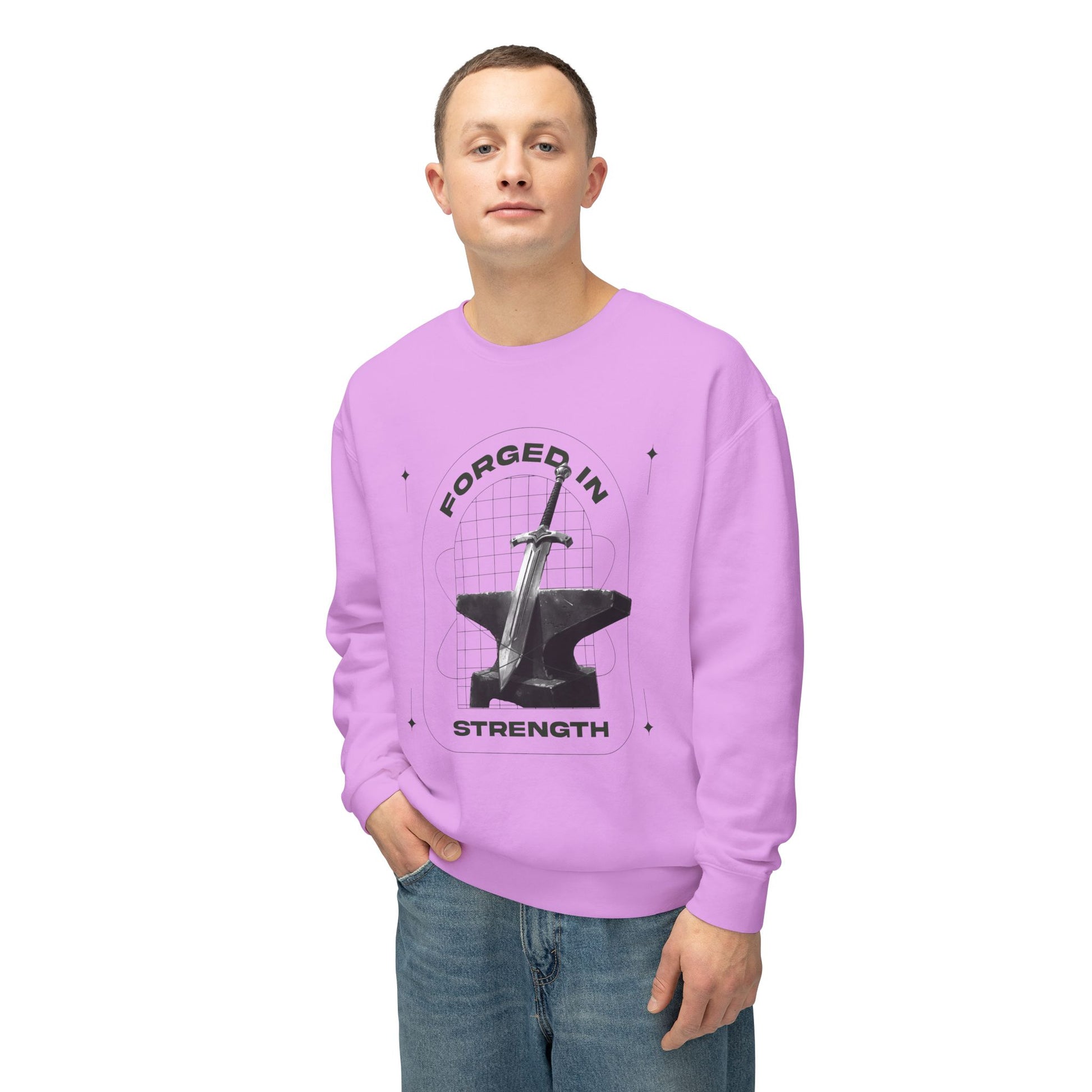 "Forged In Strength" Unisex Lightweight Crewneck Sweatshirt - The Shield of Light