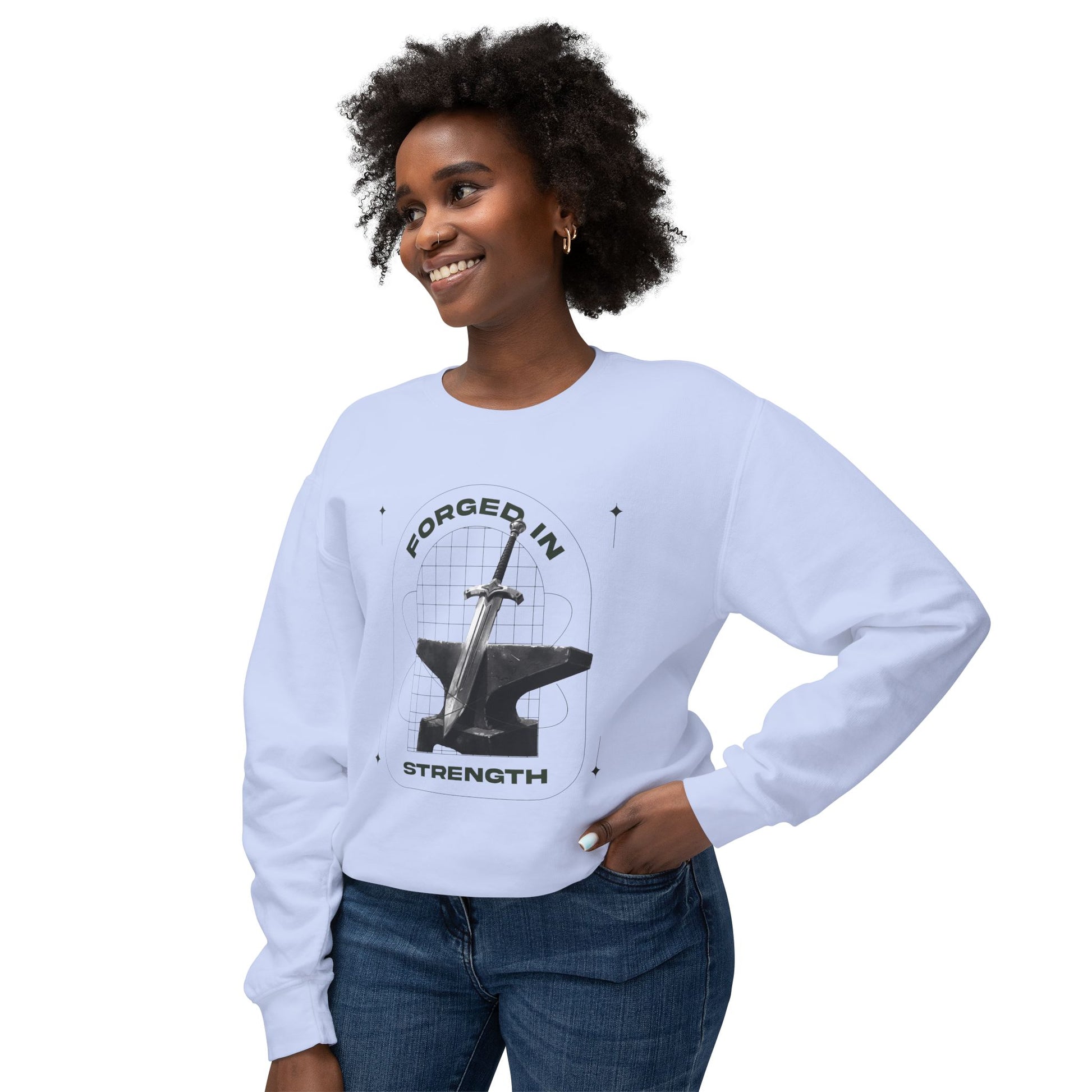 "Forged In Strength" Unisex Lightweight Crewneck Sweatshirt - The Shield of Light