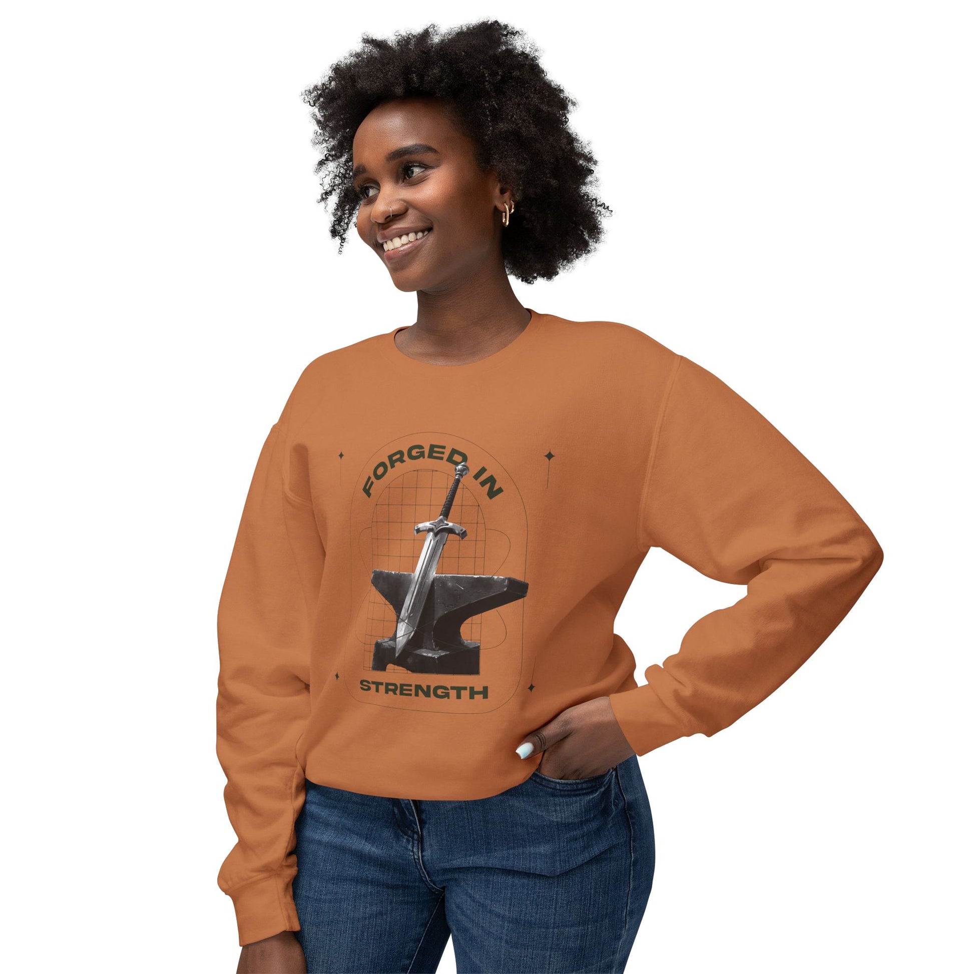 "Forged In Strength" Unisex Lightweight Crewneck Sweatshirt - The Shield of Light