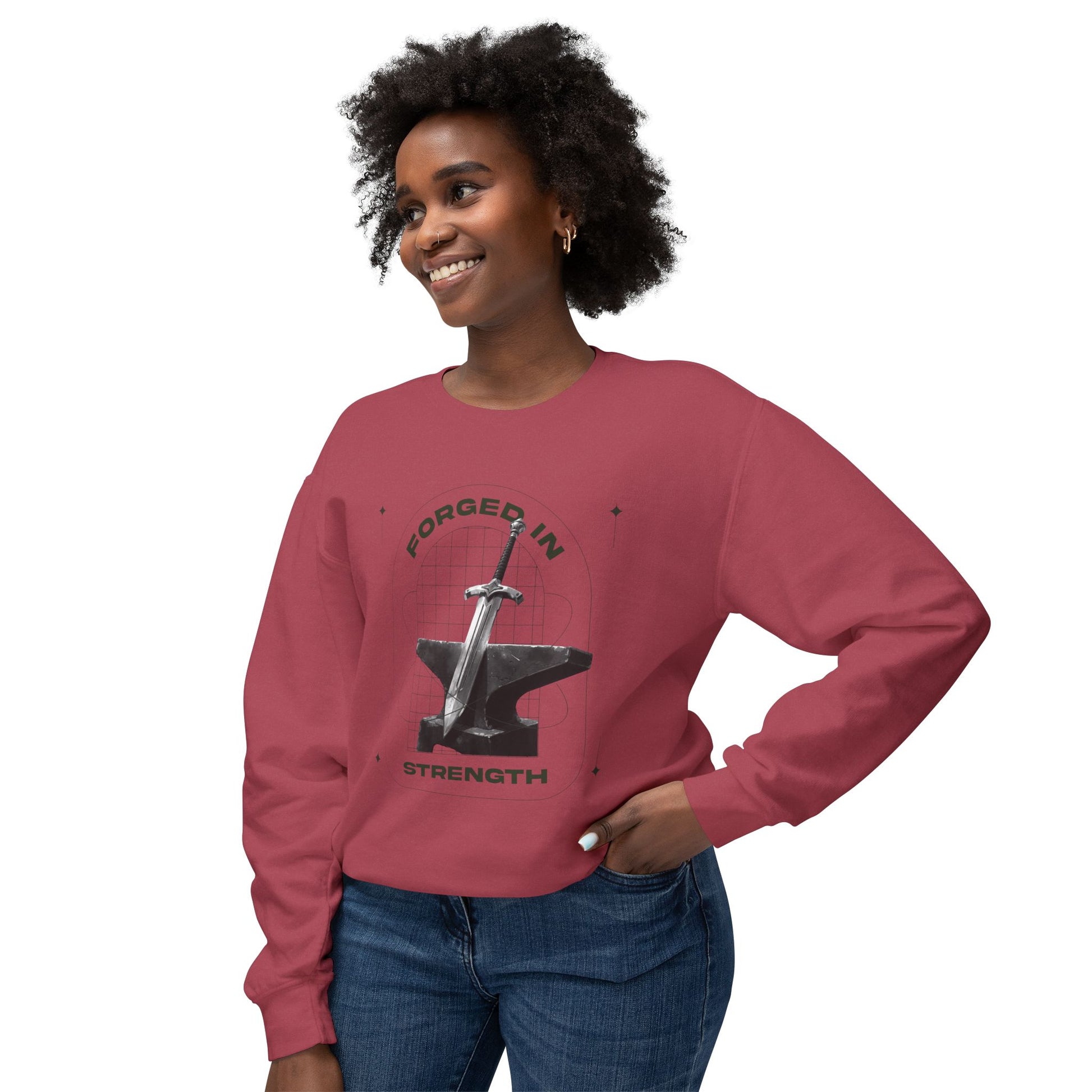 "Forged In Strength" Unisex Lightweight Crewneck Sweatshirt - The Shield of Light