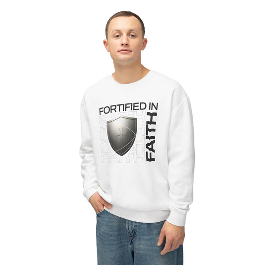 "Fortified In Faith " Unisex Lightweight Crewneck Sweatshirt - The Shield of Light