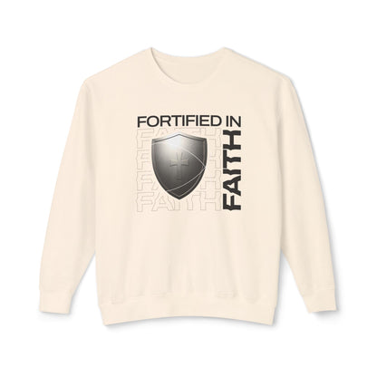 "Fortified In Faith " Unisex Lightweight Crewneck Sweatshirt - The Shield of Light