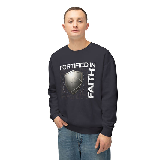 "Fortified In Faith " Unisex Lightweight Crewneck Sweatshirt - The Shield of Light