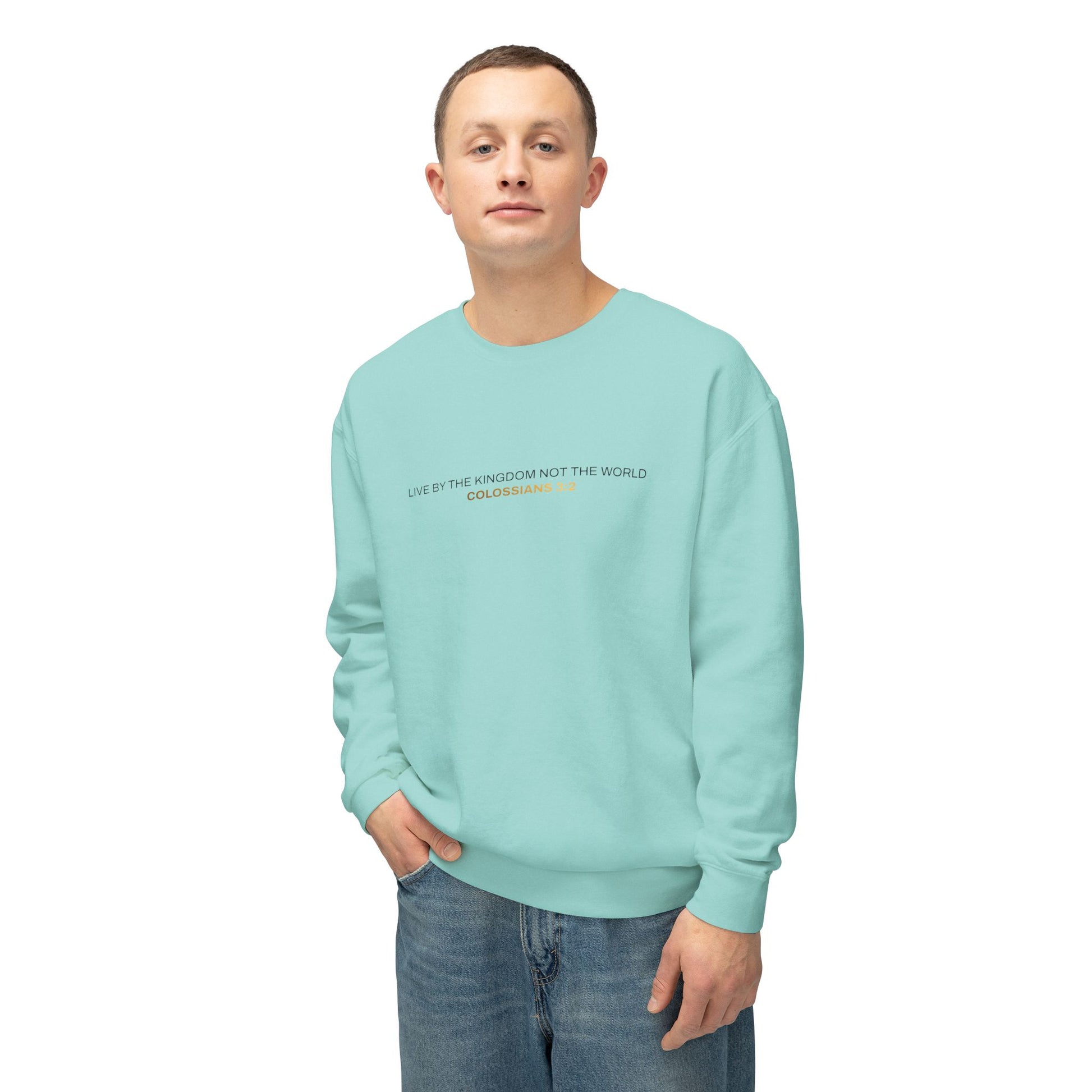 "Live By the Kingdom Not the World Colossians 3:2" Unisex Lightweight Crewneck Sweatshirt - The Shield of Light