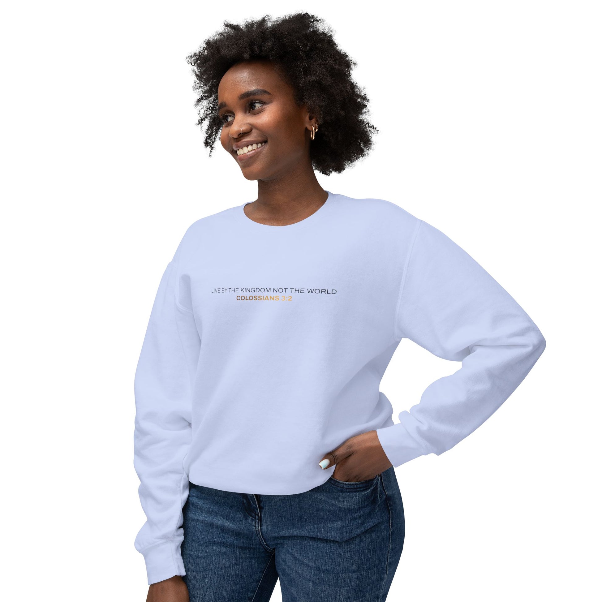 "Live By the Kingdom Not the World Colossians 3:2" Unisex Lightweight Crewneck Sweatshirt - The Shield of Light
