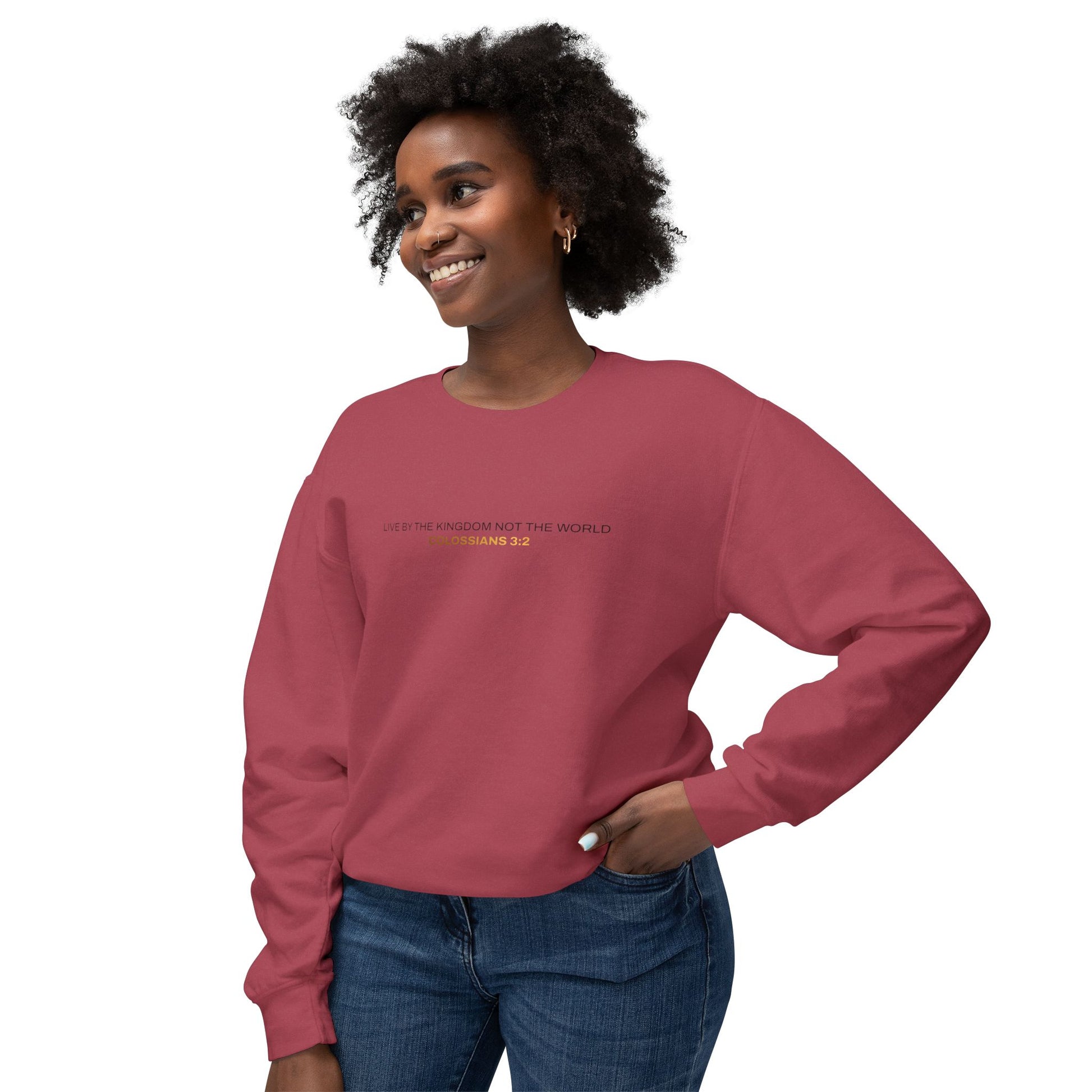 "Live By the Kingdom Not the World Colossians 3:2" Unisex Lightweight Crewneck Sweatshirt - The Shield of Light