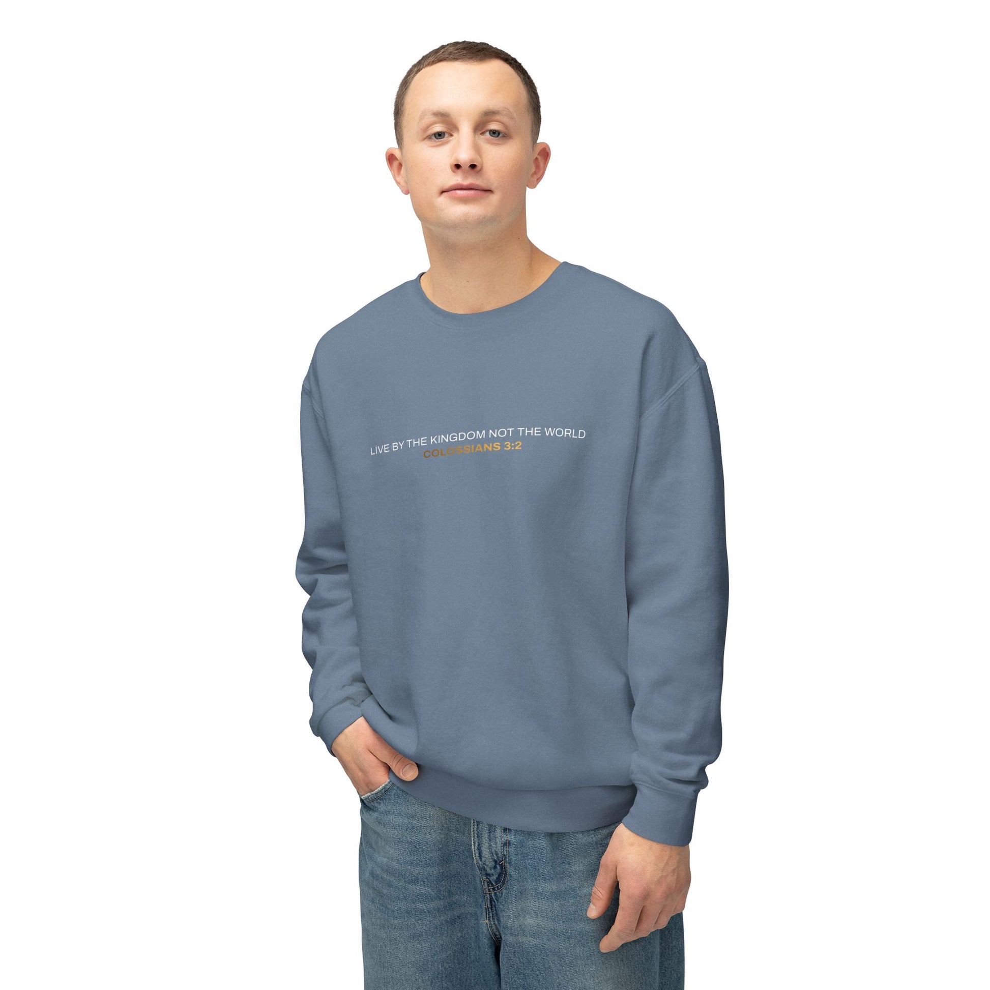 "Live By the Kingdom Not the World Colossians 3:2" Unisex Lightweight Crewneck Sweatshirt - The Shield of Light