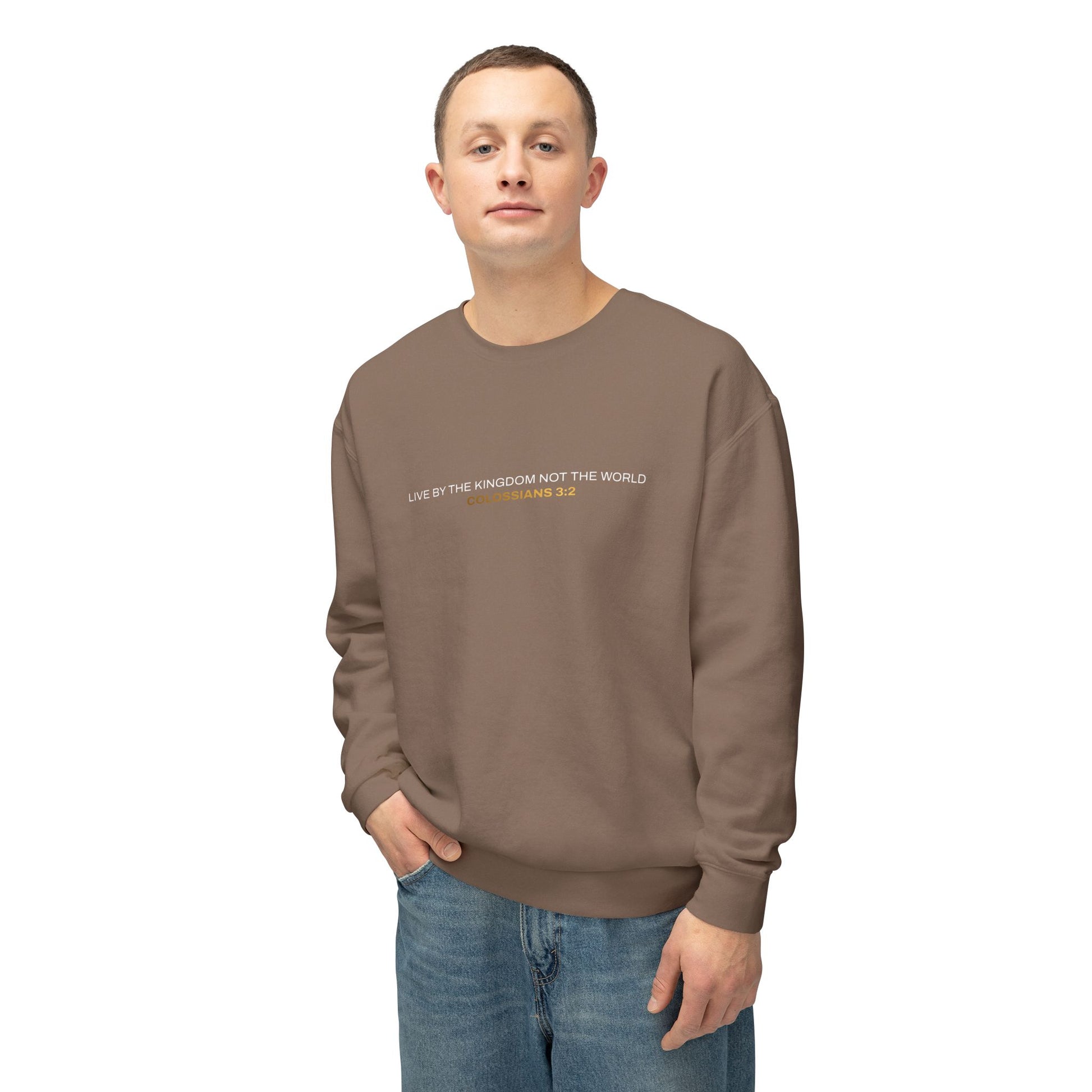 "Live By the Kingdom Not the World Colossians 3:2" Unisex Lightweight Crewneck Sweatshirt - The Shield of Light