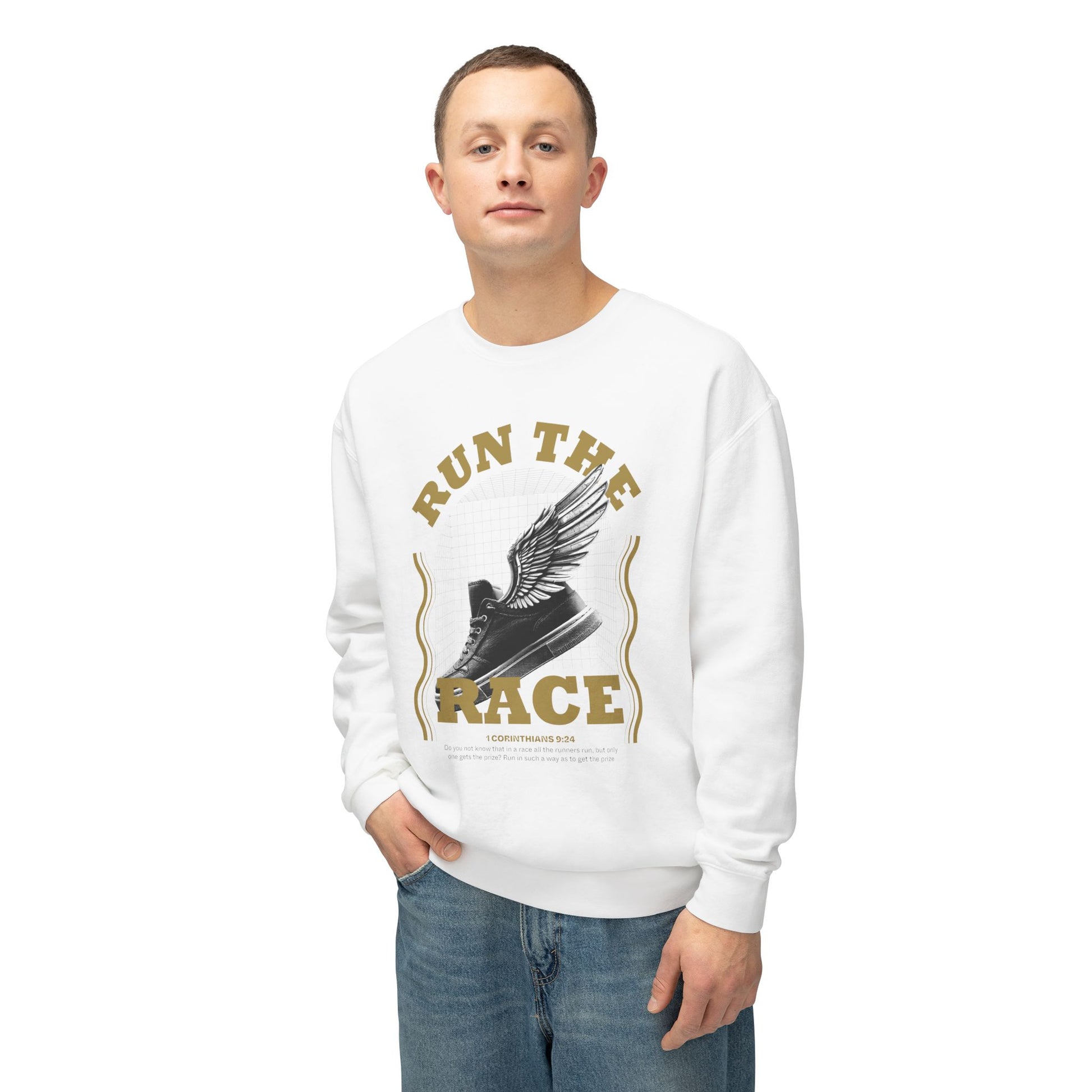 "Run The Race" Unisex Lightweight Crewneck Sweatshirt - The Shield of Light
