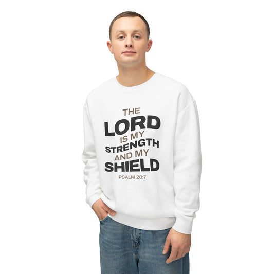 "The Lord Is My Strength and My Shield Psalm 28:7" Unisex Lightweight Crewneck Sweatshirt - The Shield of Light