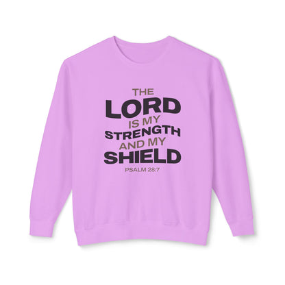 "The Lord Is My Strength and My Shield Psalm 28:7" Unisex Lightweight Crewneck Sweatshirt - The Shield of Light
