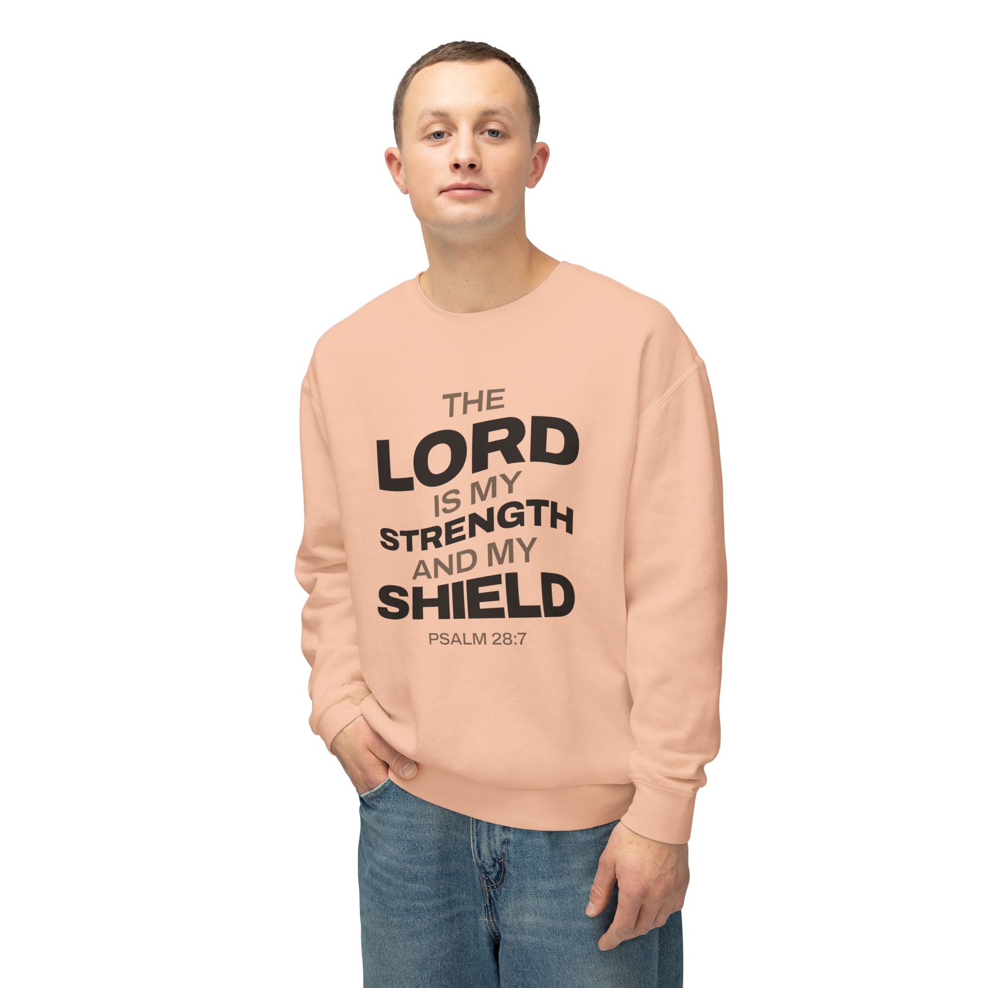 "The Lord Is My Strength and My Shield Psalm 28:7" Unisex Lightweight Crewneck Sweatshirt - The Shield of Light