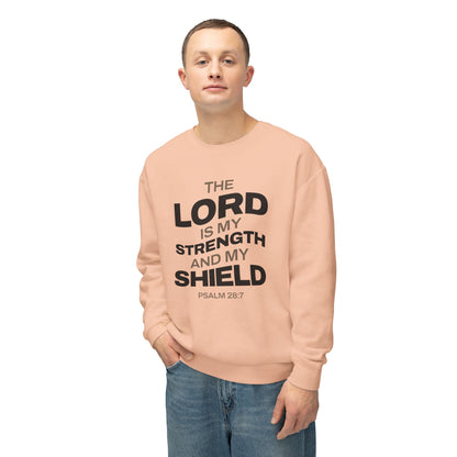 "The Lord Is My Strength and My Shield Psalm 28:7" Unisex Lightweight Crewneck Sweatshirt - The Shield of Light