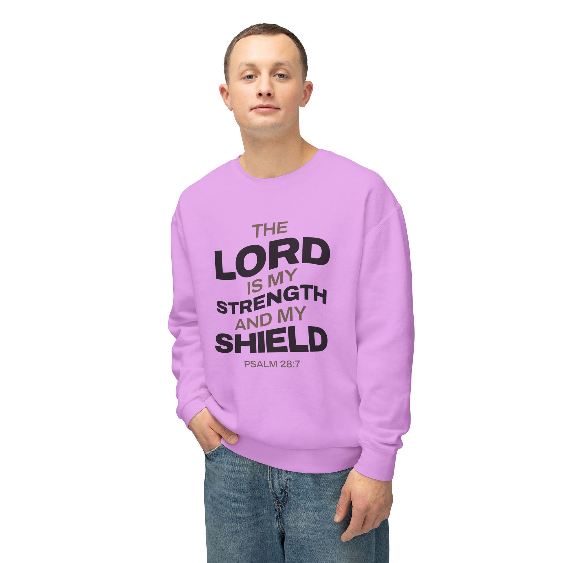 "The Lord Is My Strength and My Shield Psalm 28:7" Unisex Lightweight Crewneck Sweatshirt - The Shield of Light