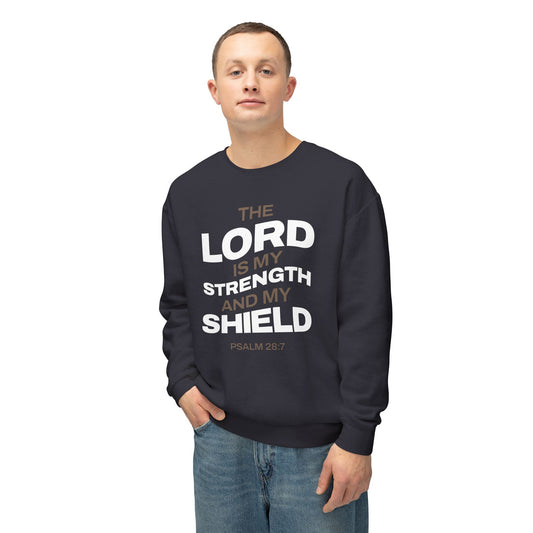 "The Lord Is My Strength and My Shield Psalm 28:7" Unisex Lightweight Crewneck Sweatshirt - The Shield of Light