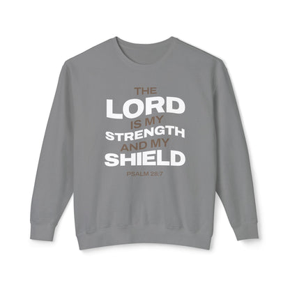 "The Lord Is My Strength and My Shield Psalm 28:7" Unisex Lightweight Crewneck Sweatshirt - The Shield of Light