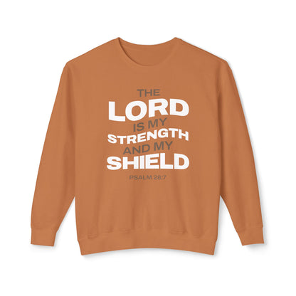"The Lord Is My Strength and My Shield Psalm 28:7" Unisex Lightweight Crewneck Sweatshirt - The Shield of Light
