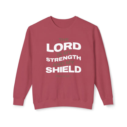 "The Lord Is My Strength and My Shield Psalm 28:7" Unisex Lightweight Crewneck Sweatshirt - The Shield of Light