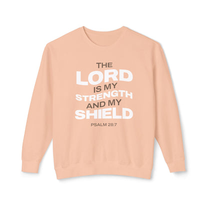 "The Lord Is My Strength and My Shield Psalm 28:7" Unisex Lightweight Crewneck Sweatshirt - The Shield of Light