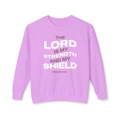 "The Lord Is My Strength and My Shield Psalm 28:7" Unisex Lightweight Crewneck Sweatshirt - The Shield of Light