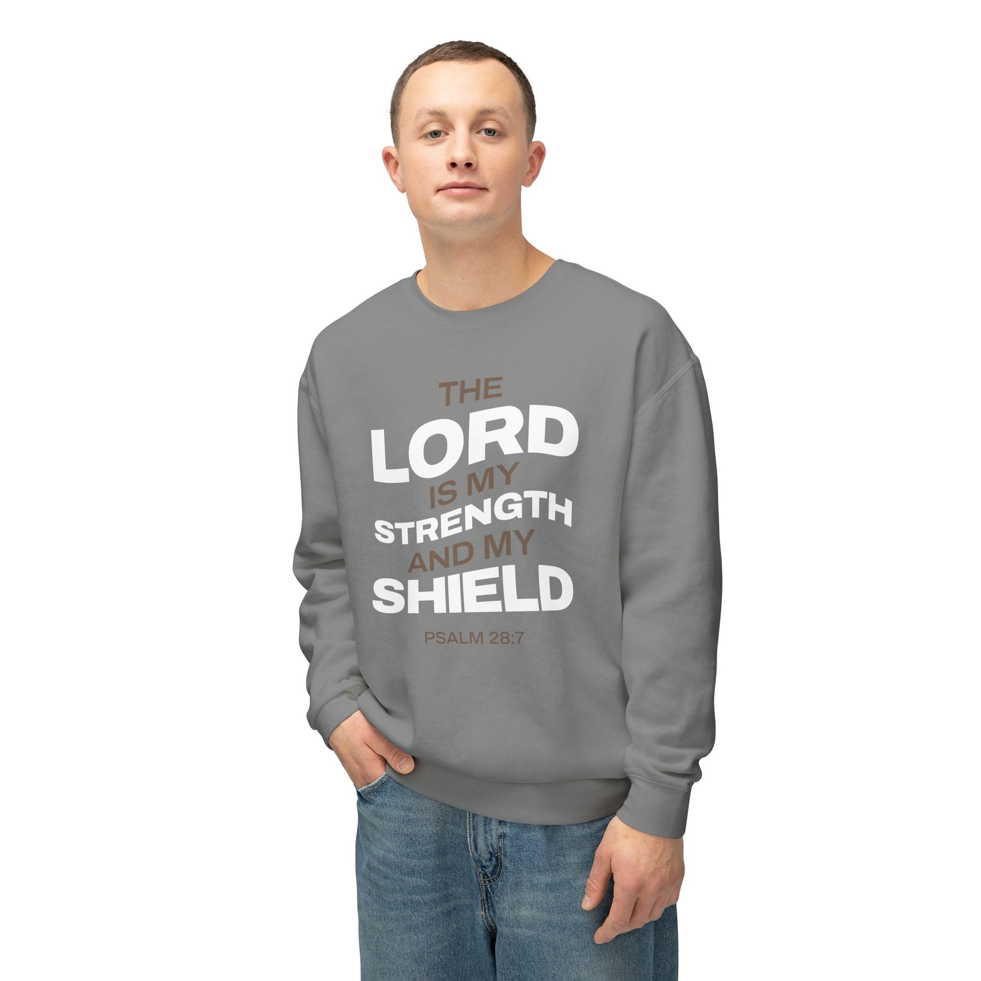 "The Lord Is My Strength and My Shield Psalm 28:7" Unisex Lightweight Crewneck Sweatshirt - The Shield of Light
