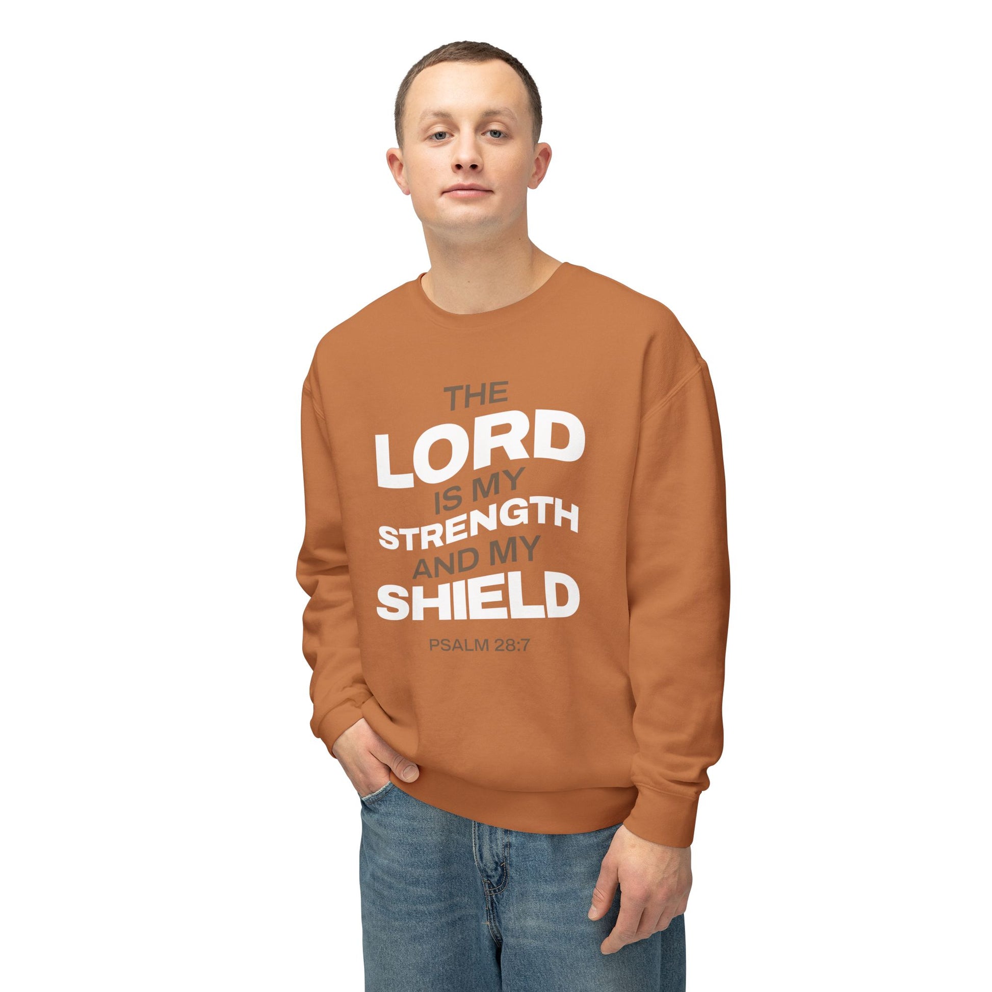 "The Lord Is My Strength and My Shield Psalm 28:7" Unisex Lightweight Crewneck Sweatshirt - The Shield of Light