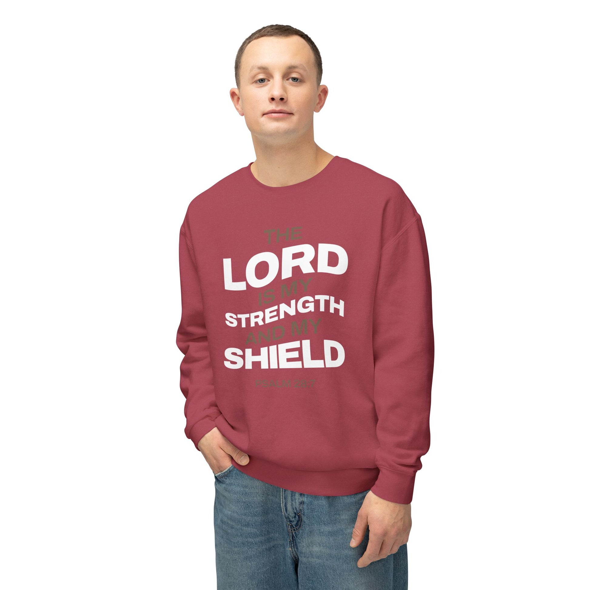 "The Lord Is My Strength and My Shield Psalm 28:7" Unisex Lightweight Crewneck Sweatshirt - The Shield of Light
