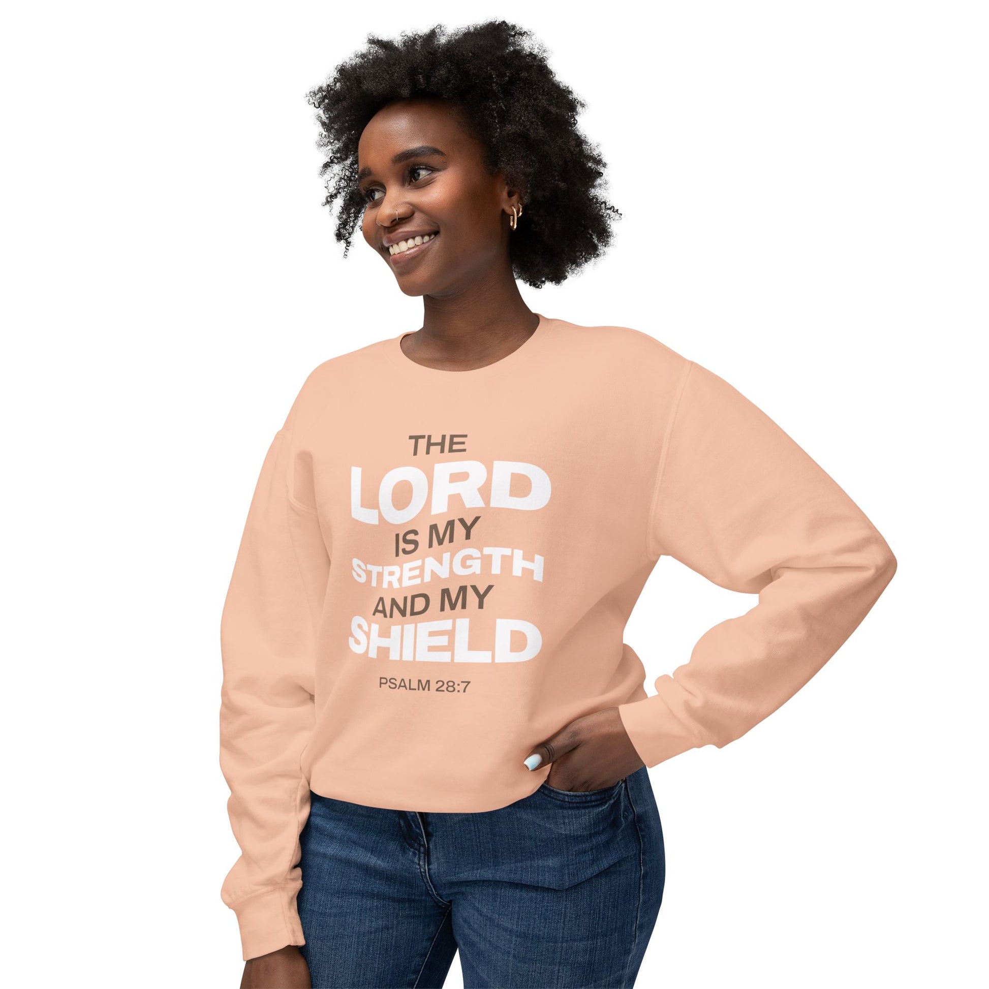 "The Lord Is My Strength and My Shield Psalm 28:7" Unisex Lightweight Crewneck Sweatshirt - The Shield of Light