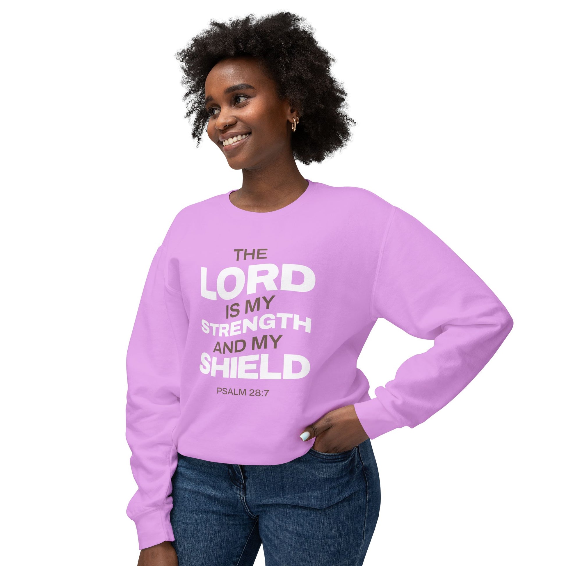 "The Lord Is My Strength and My Shield Psalm 28:7" Unisex Lightweight Crewneck Sweatshirt - The Shield of Light