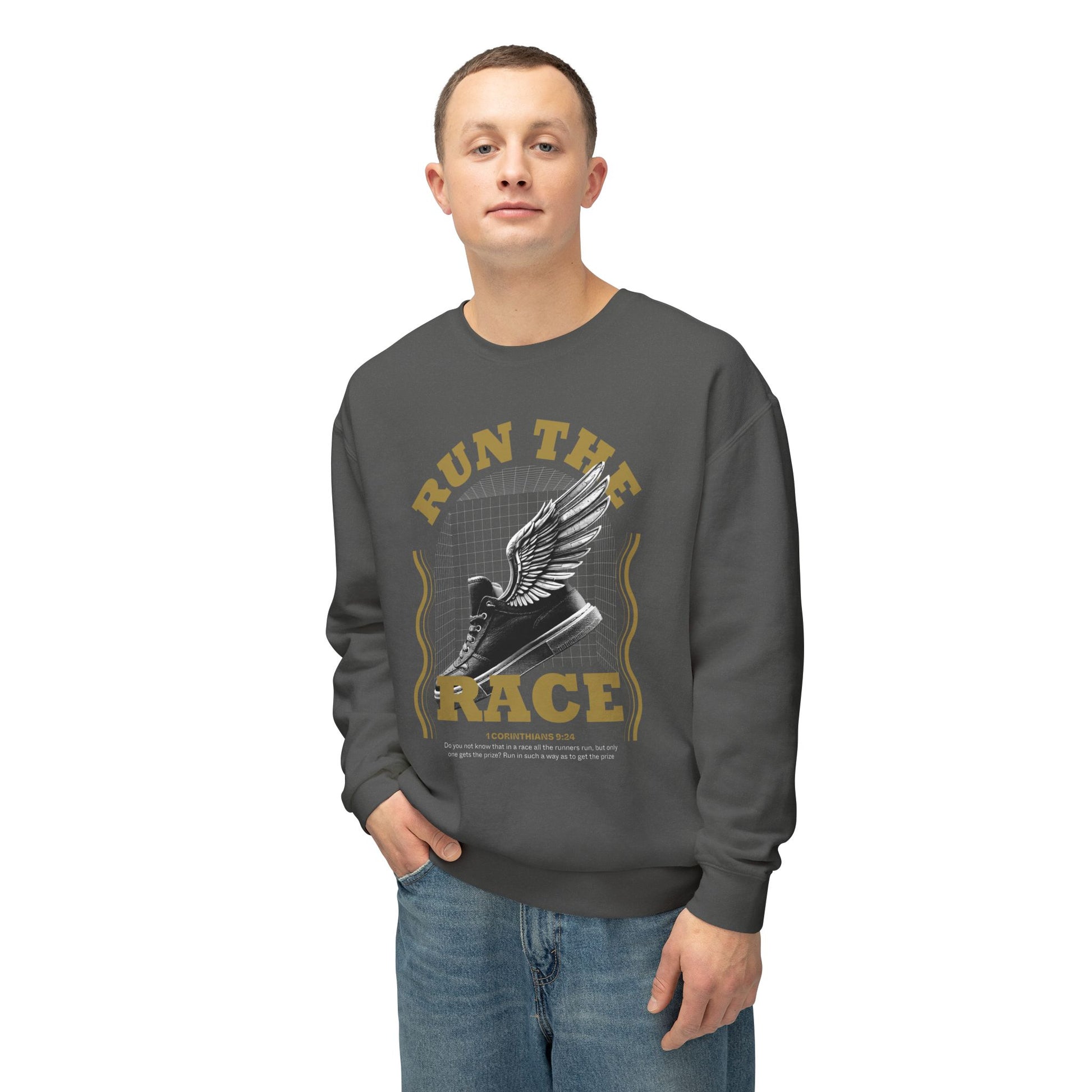 "Run The Race" Unisex Lightweight Crewneck Sweatshirt - The Shield of Light
