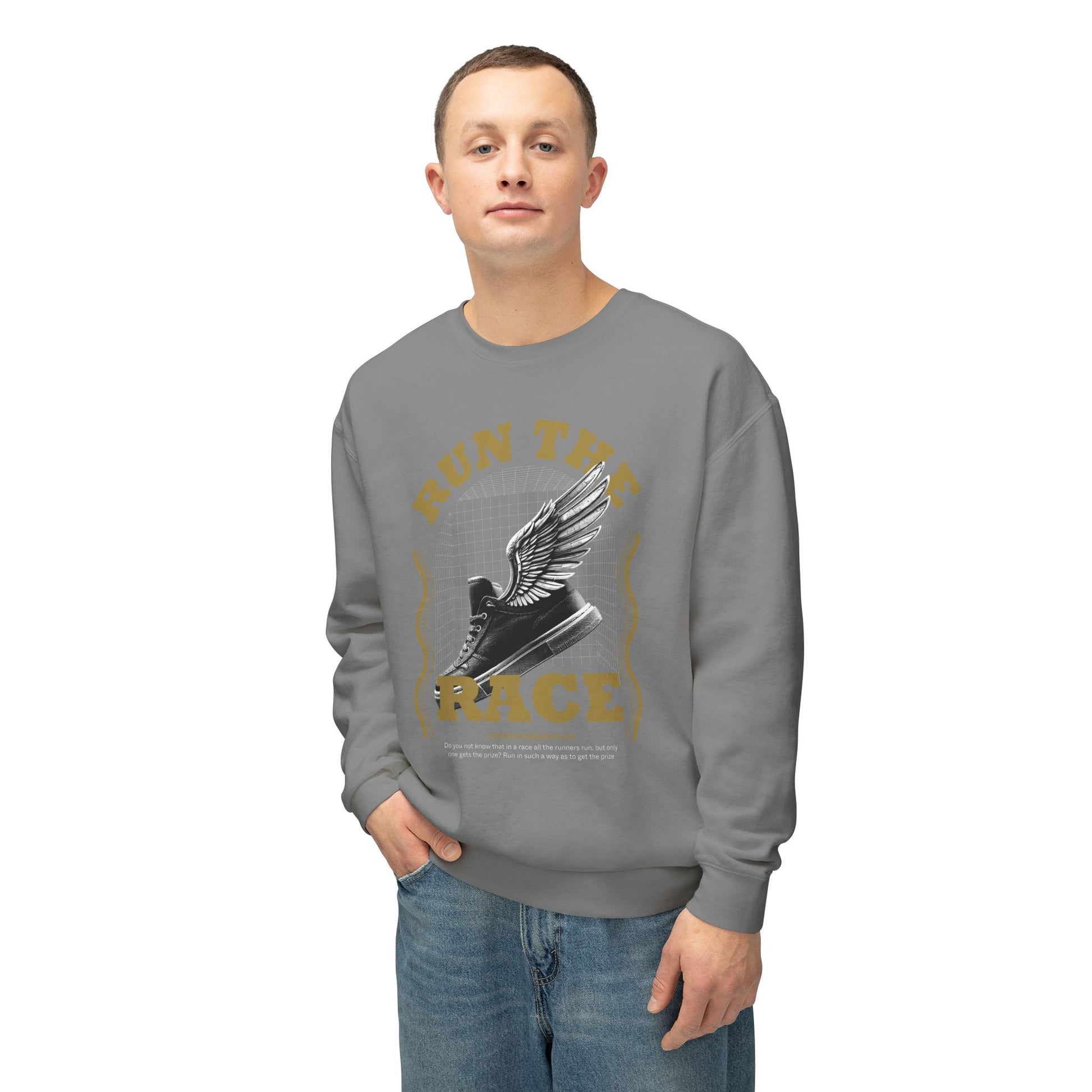"Run The Race" Unisex Lightweight Crewneck Sweatshirt - The Shield of Light