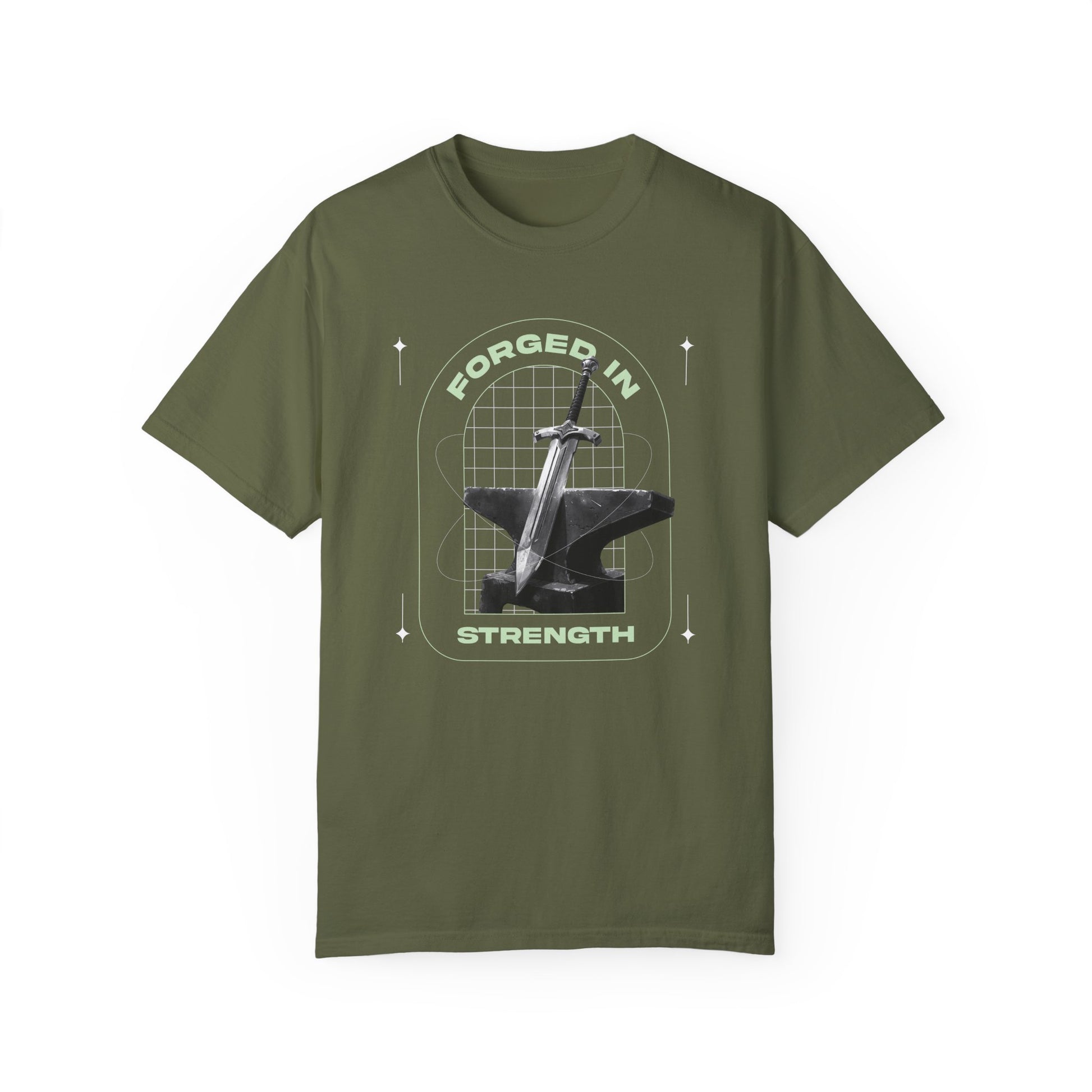 "Forged In  Strength" Unisex Garment-Dyed T-Shirt - The Shield of Light
