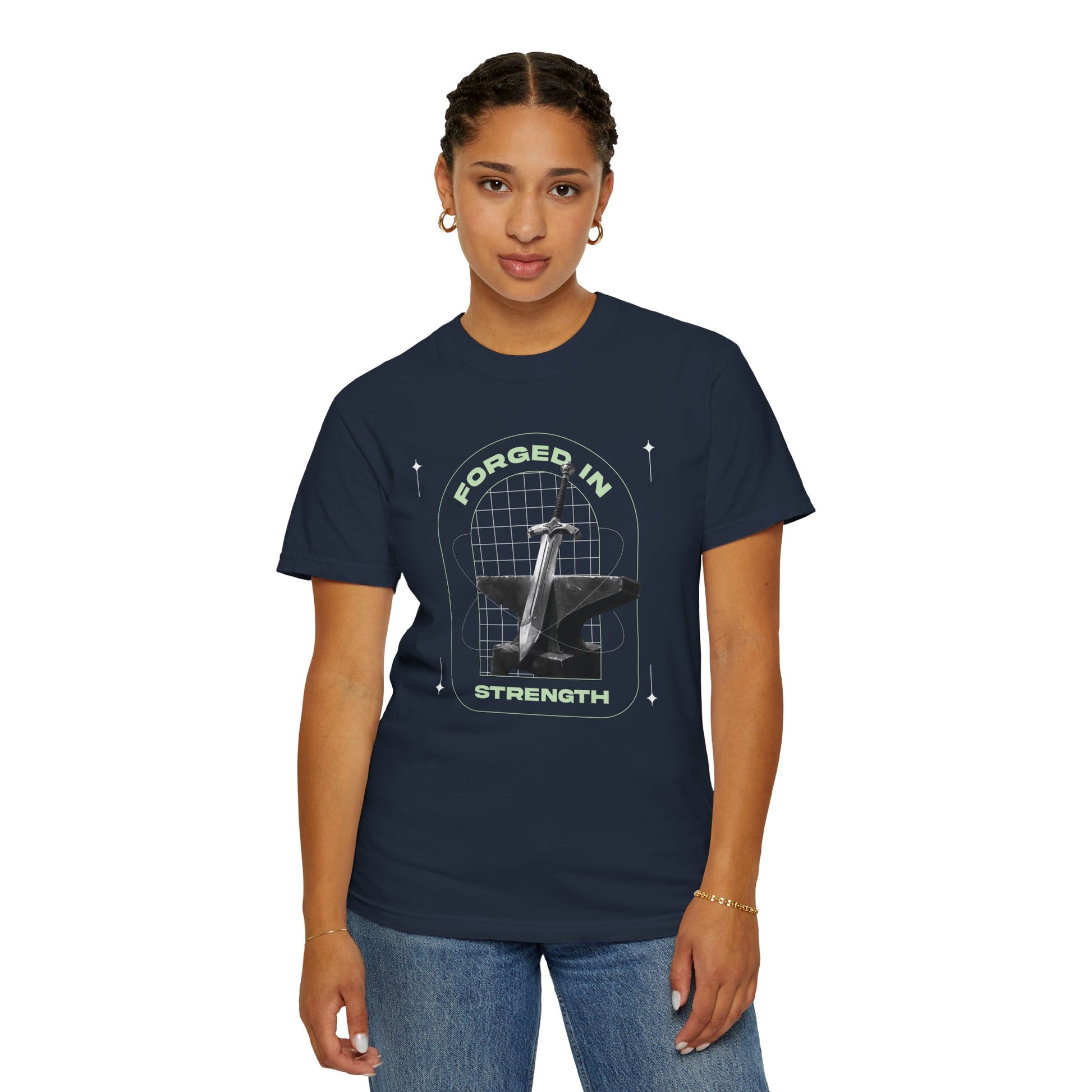 "Forged In  Strength" Unisex Garment-Dyed T-Shirt - The Shield of Light