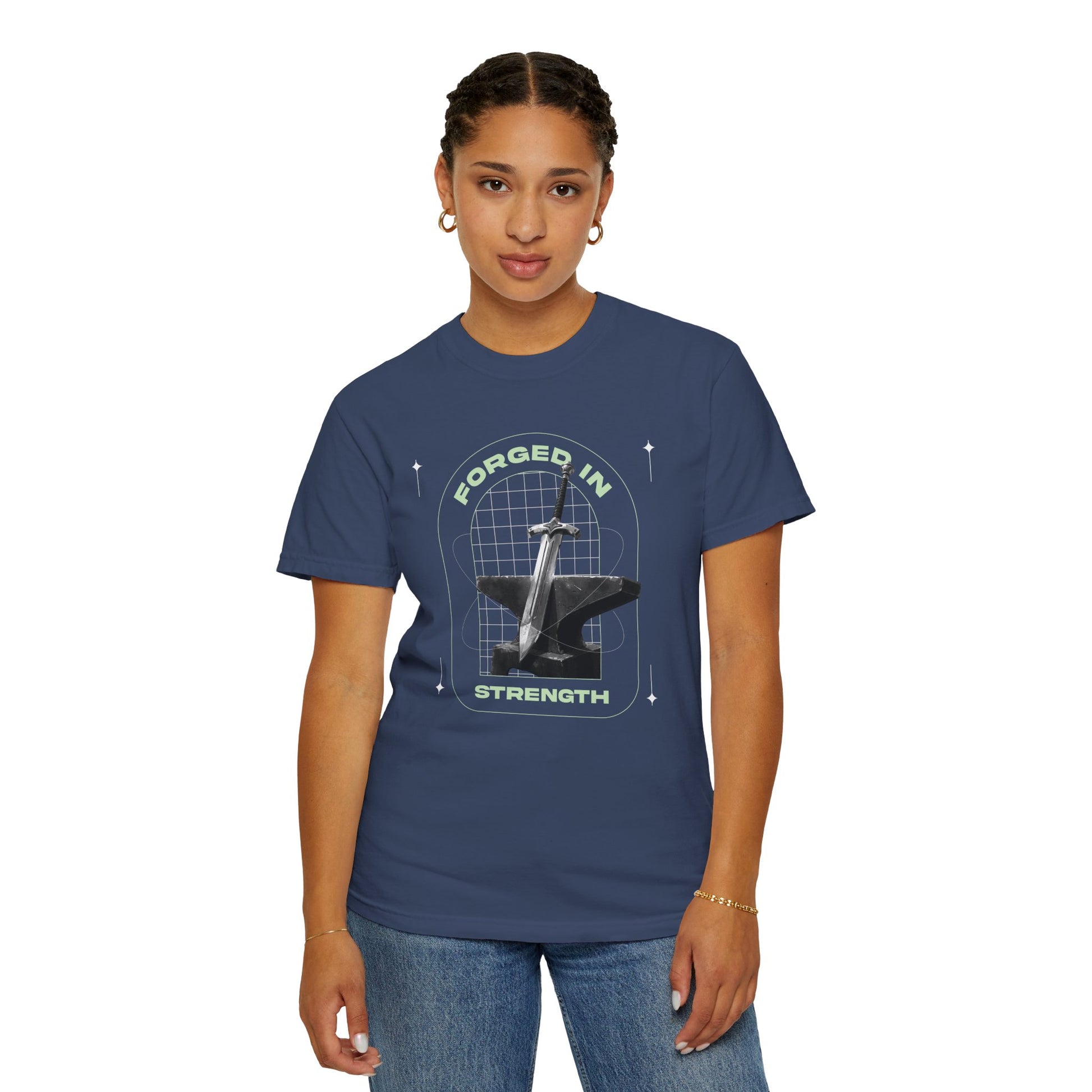 "Forged In  Strength" Unisex Garment-Dyed T-Shirt - The Shield of Light