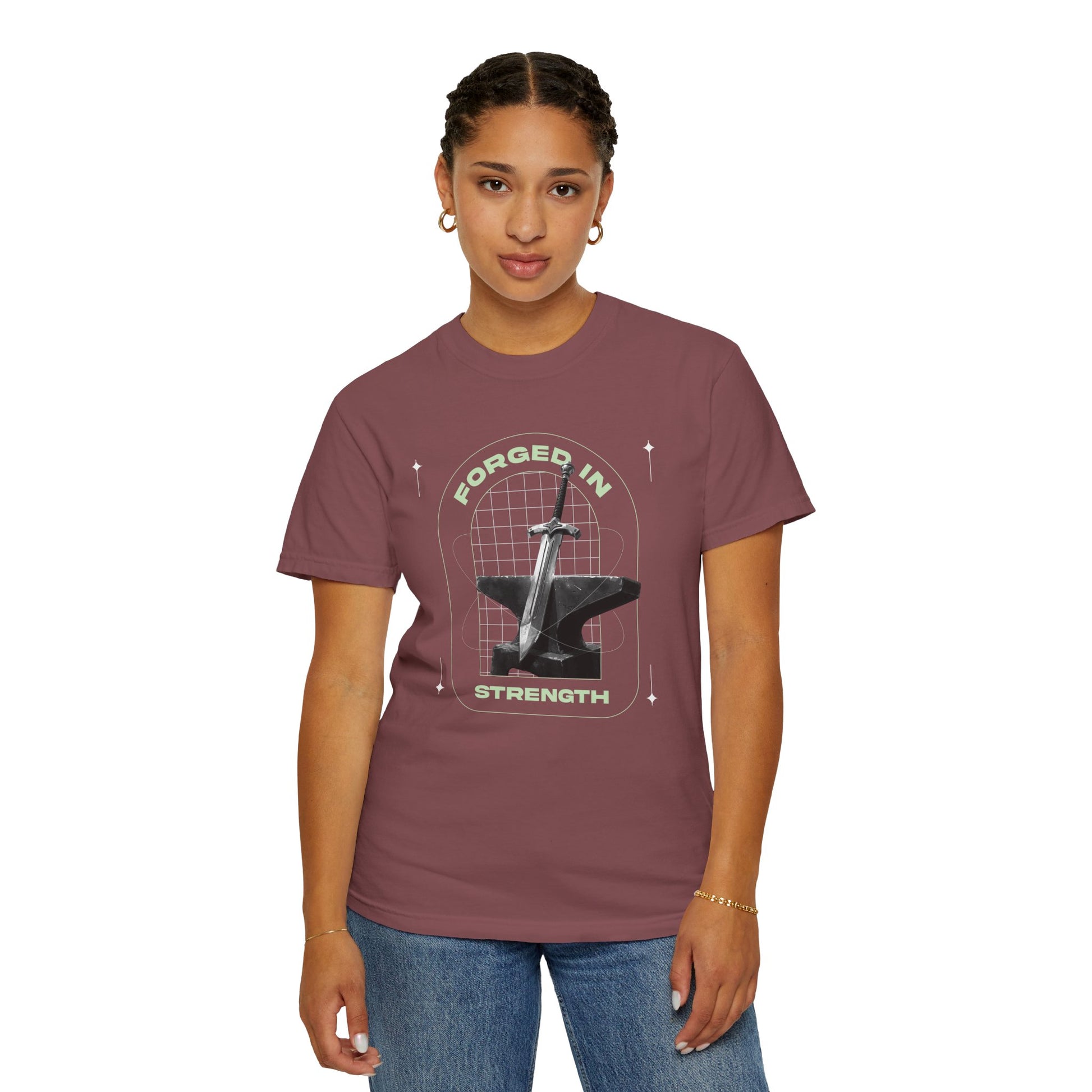 "Forged In  Strength" Unisex Garment-Dyed T-Shirt - The Shield of Light