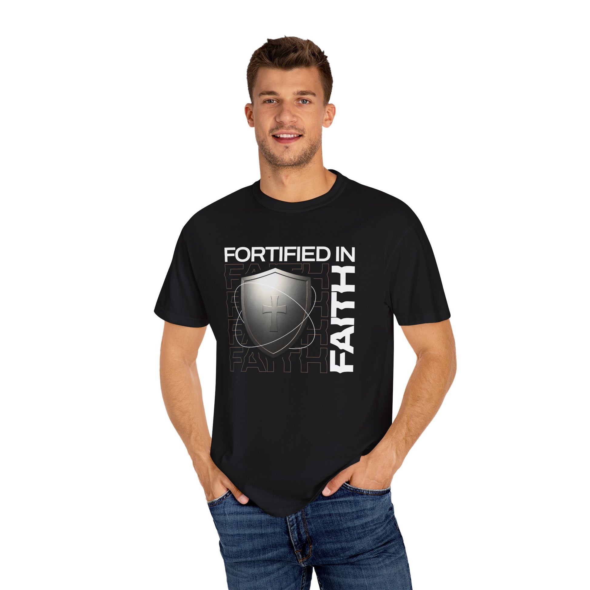 "Fortified In Faith " Unisex Garment-Dyed T-Shirt - The Shield of Light