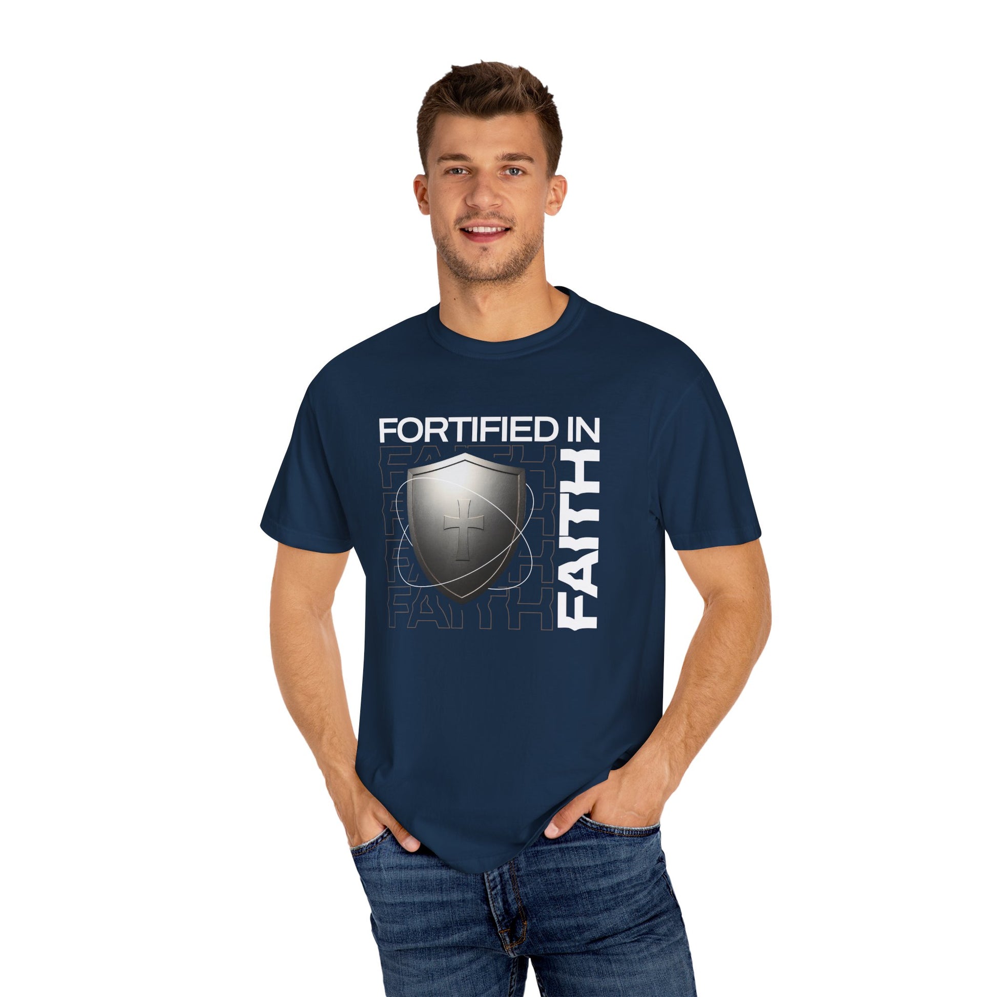 "Fortified In Faith " Unisex Garment-Dyed T-Shirt - The Shield of Light