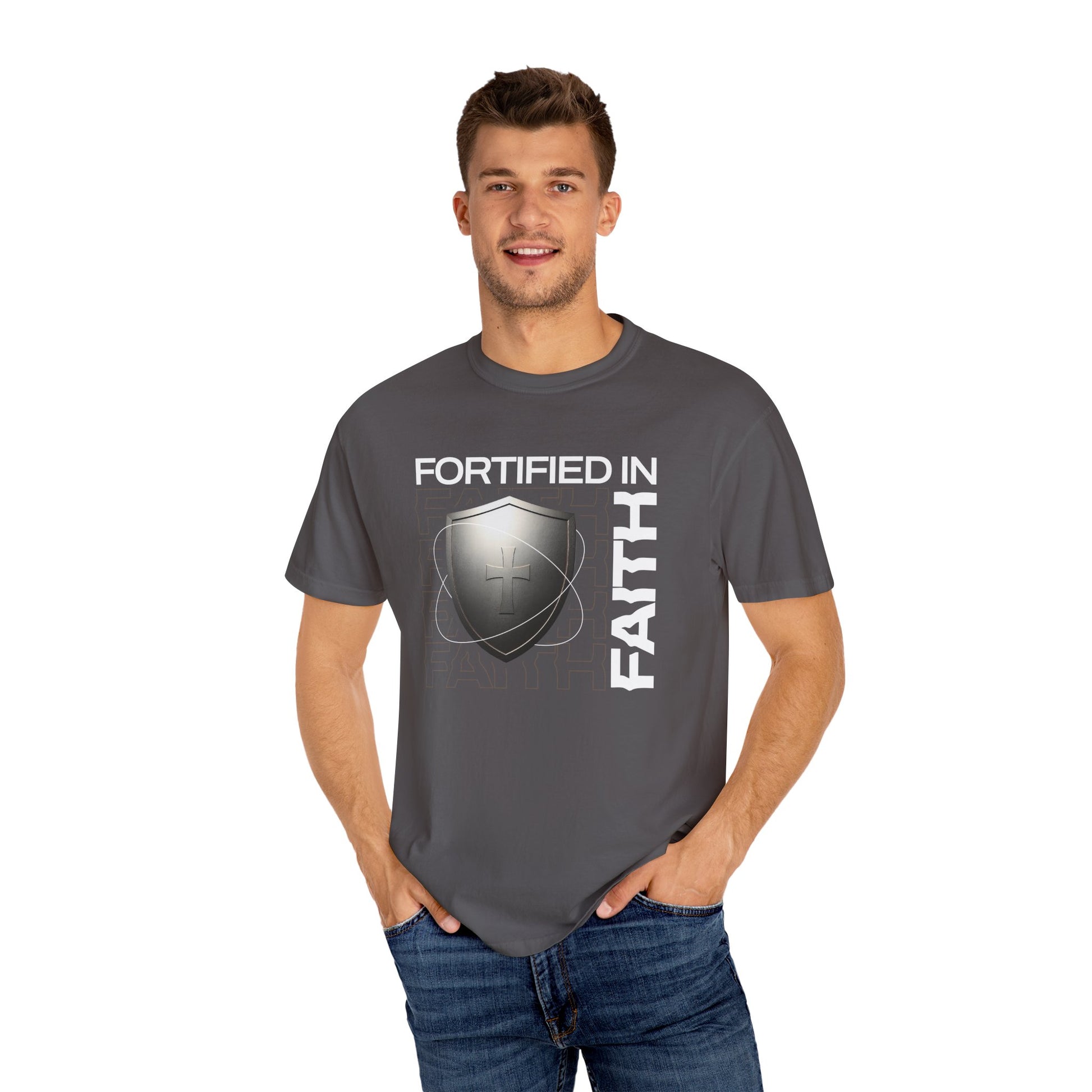 "Fortified In Faith " Unisex Garment-Dyed T-Shirt - The Shield of Light