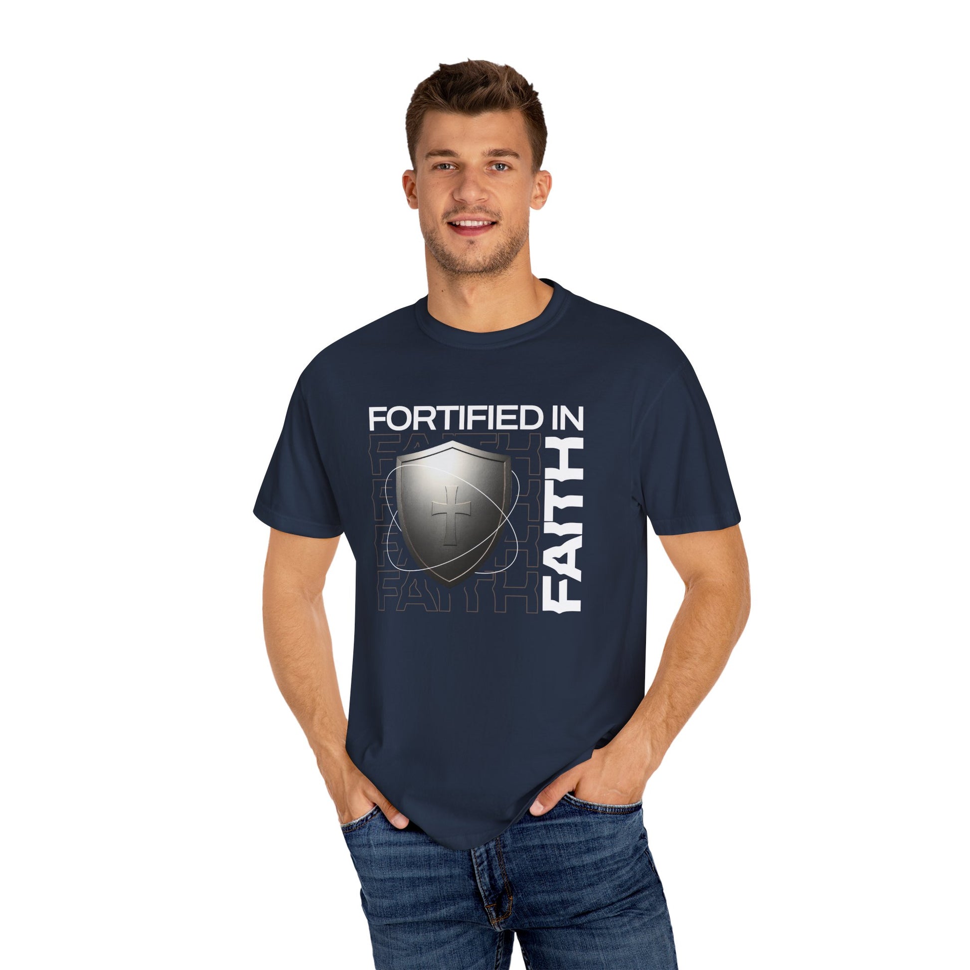 "Fortified In Faith " Unisex Garment-Dyed T-Shirt - The Shield of Light