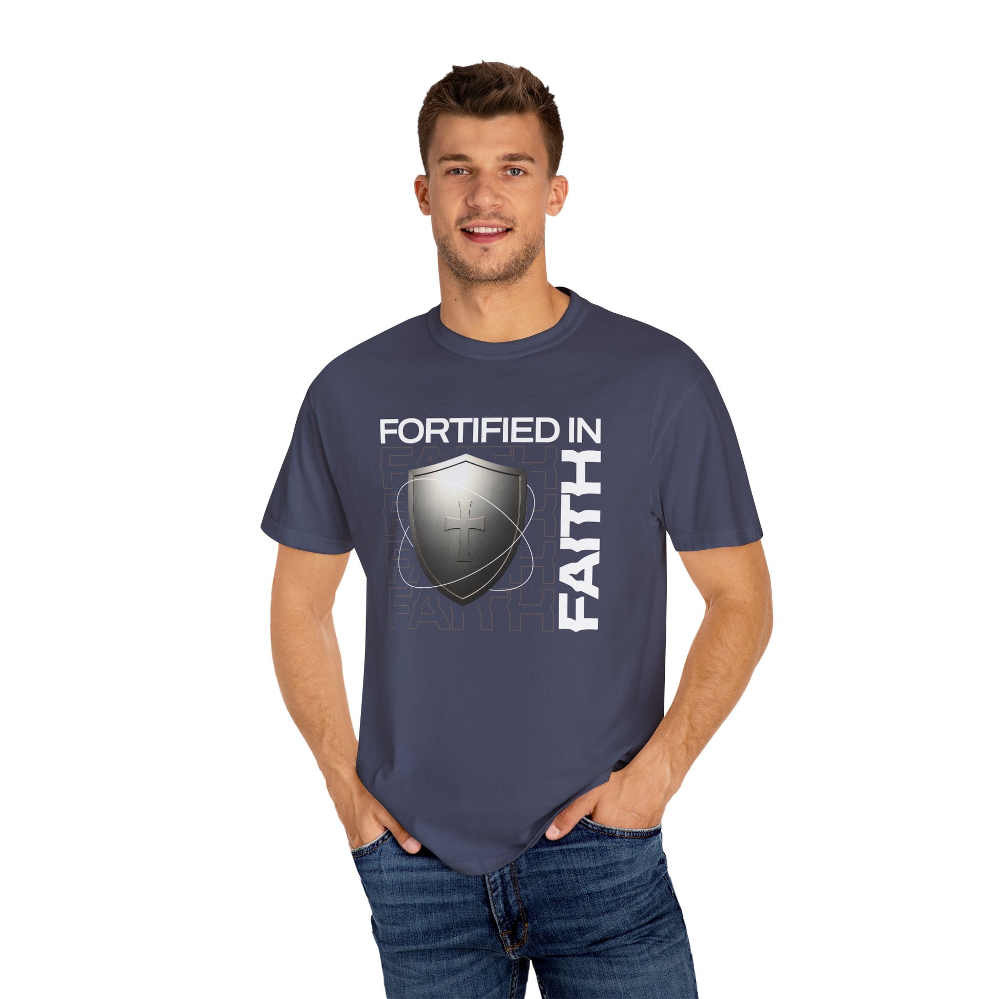 "Fortified In Faith " Unisex Garment-Dyed T-Shirt - The Shield of Light