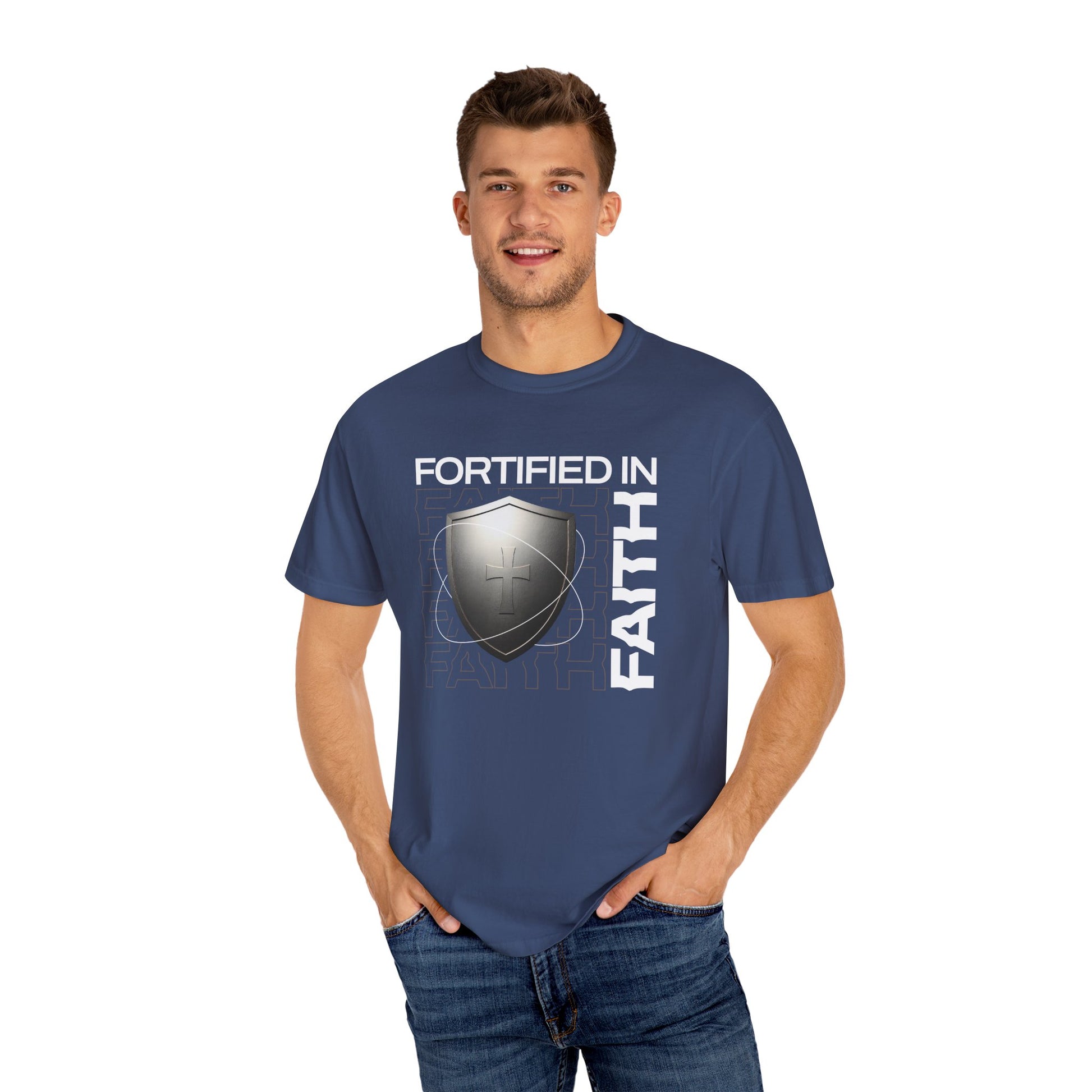 "Fortified In Faith " Unisex Garment-Dyed T-Shirt - The Shield of Light