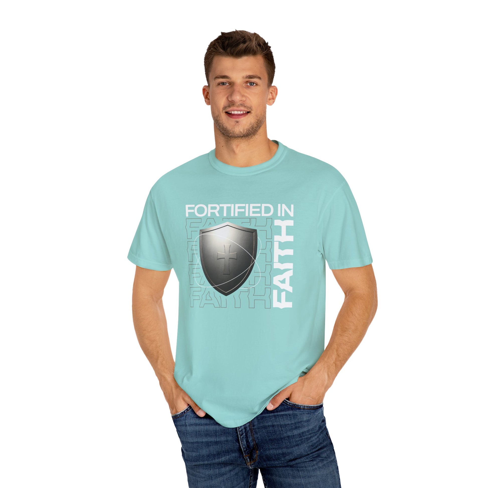 "Fortified In Faith " Unisex Garment-Dyed T-Shirt - The Shield of Light